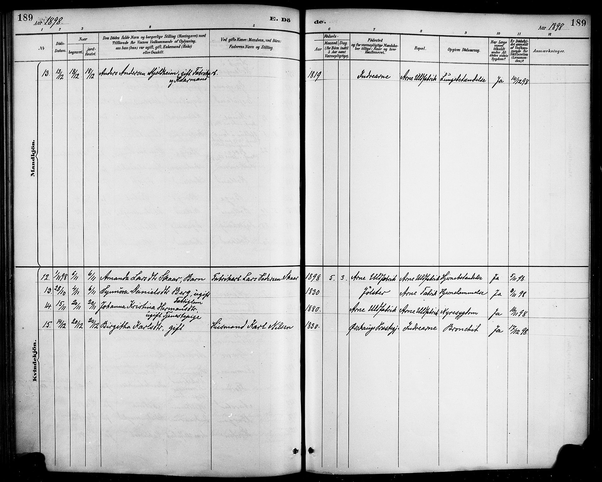 Haus sokneprestembete, AV/SAB-A-75601/H/Haa/Haad/L0001: Parish register (official) no. D 1, 1887-1898, p. 189