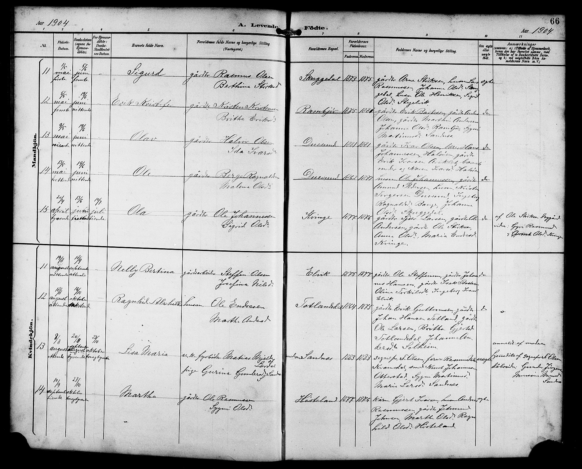 Masfjorden Sokneprestembete, AV/SAB-A-77001: Parish register (copy) no. B 1, 1892-1913, p. 66