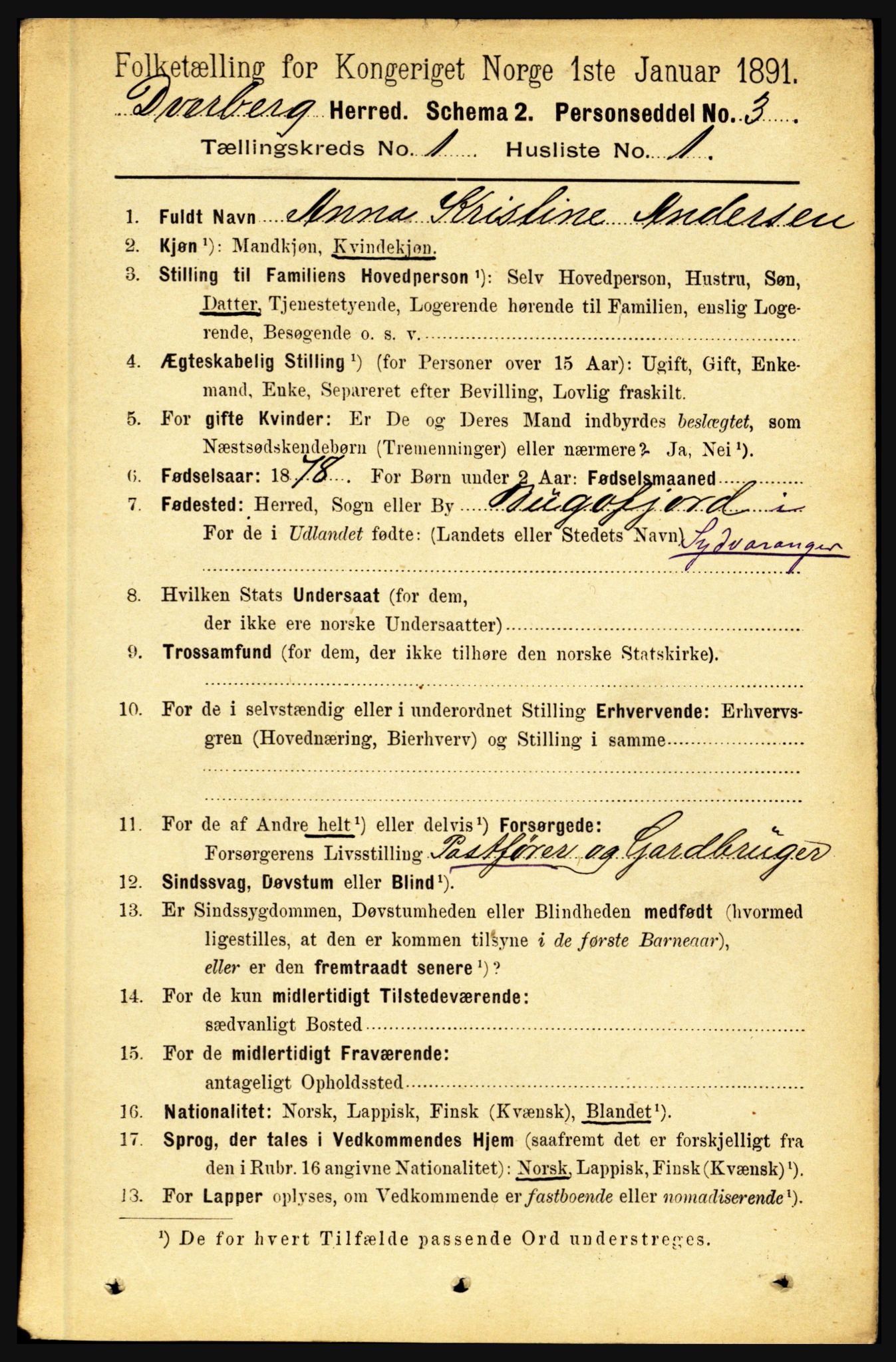 RA, 1891 census for 1872 Dverberg, 1891, p. 103