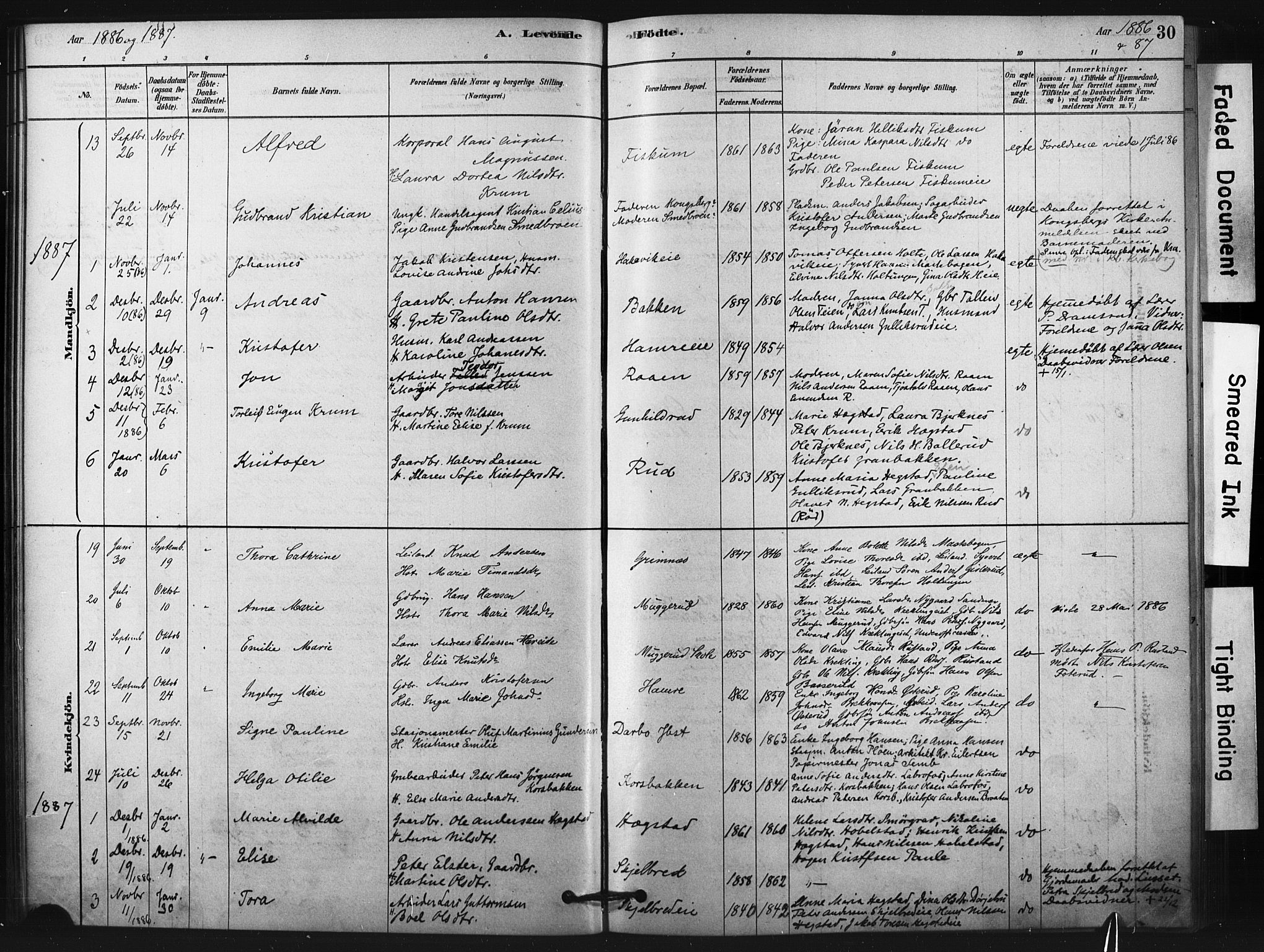 Fiskum kirkebøker, AV/SAKO-A-15/F/Fa/L0002: Parish register (official) no. 2, 1878-1890, p. 30