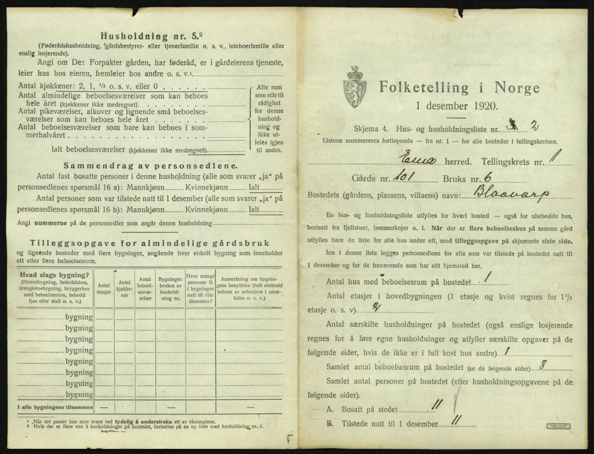 SAH, 1920 census for Eina, 1920, p. 28