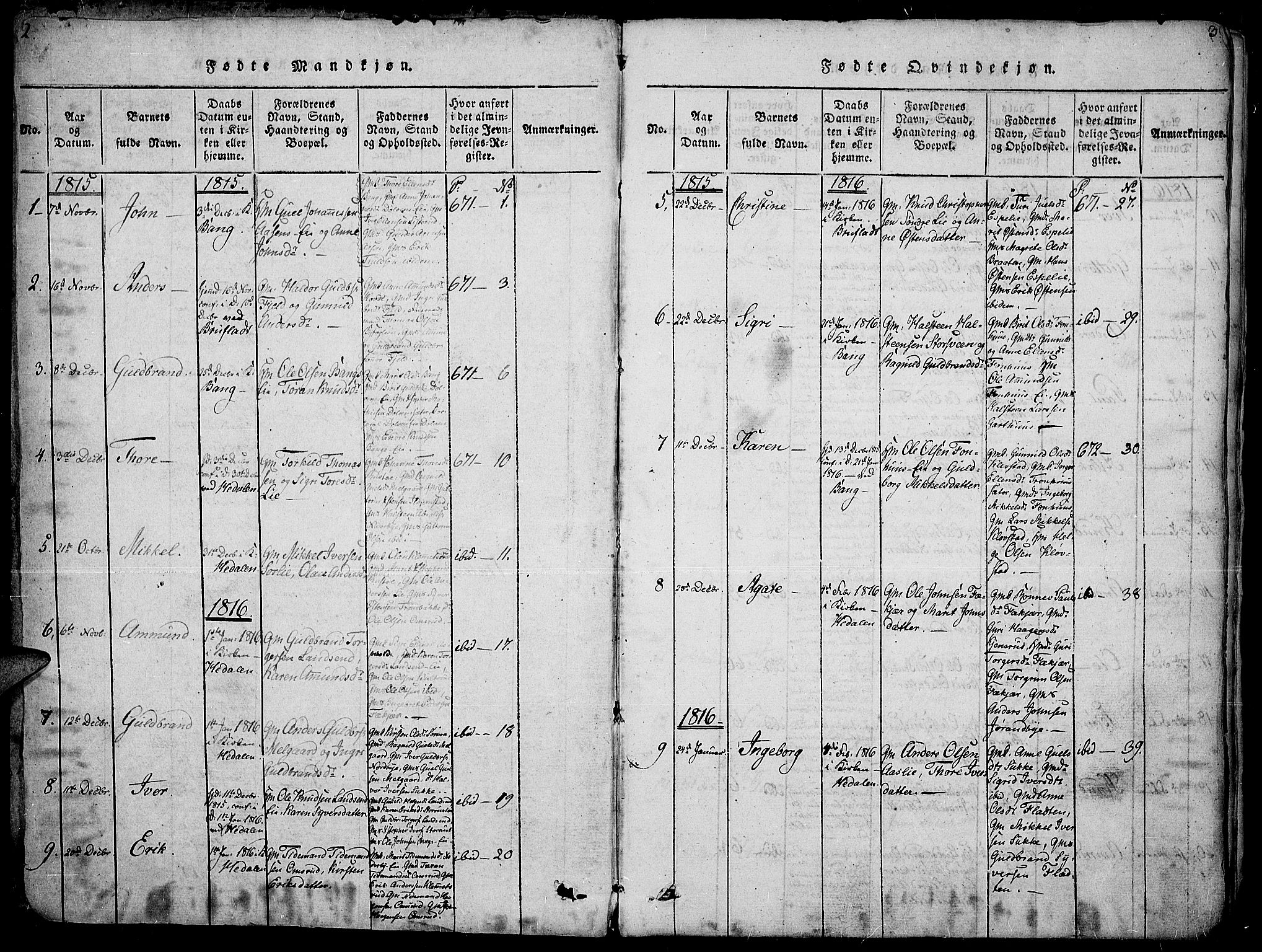 Sør-Aurdal prestekontor, AV/SAH-PREST-128/H/Ha/Haa/L0002: Parish register (official) no. 2, 1815-1840, p. 2-3