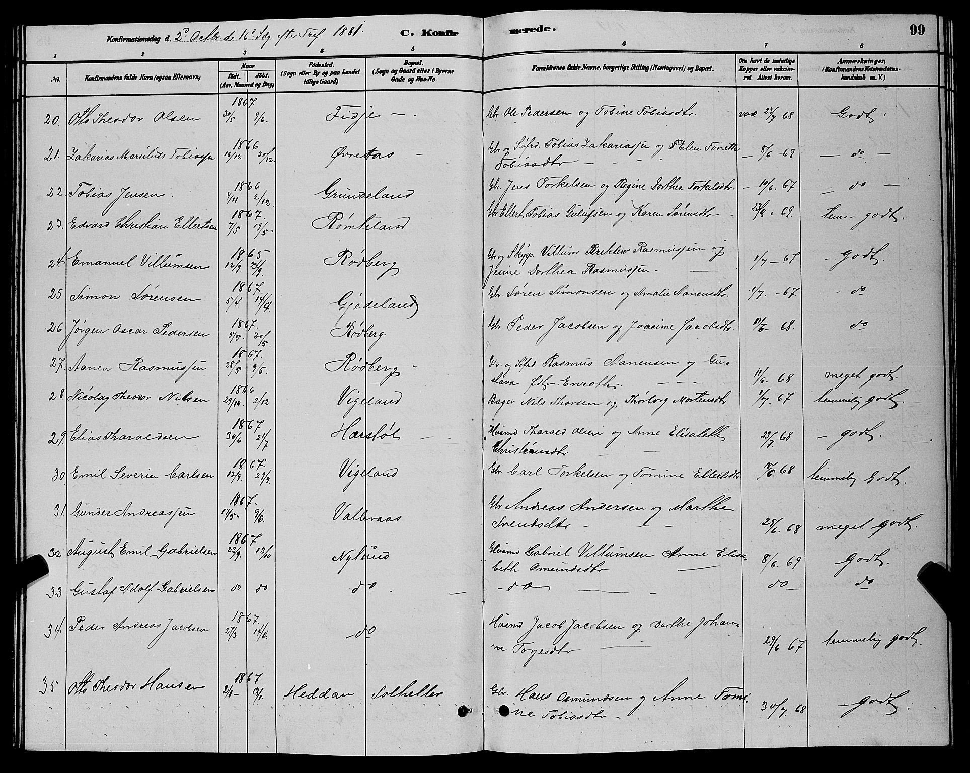 Sør-Audnedal sokneprestkontor, AV/SAK-1111-0039/F/Fb/Fbb/L0005: Parish register (copy) no. B 5, 1880-1892, p. 99