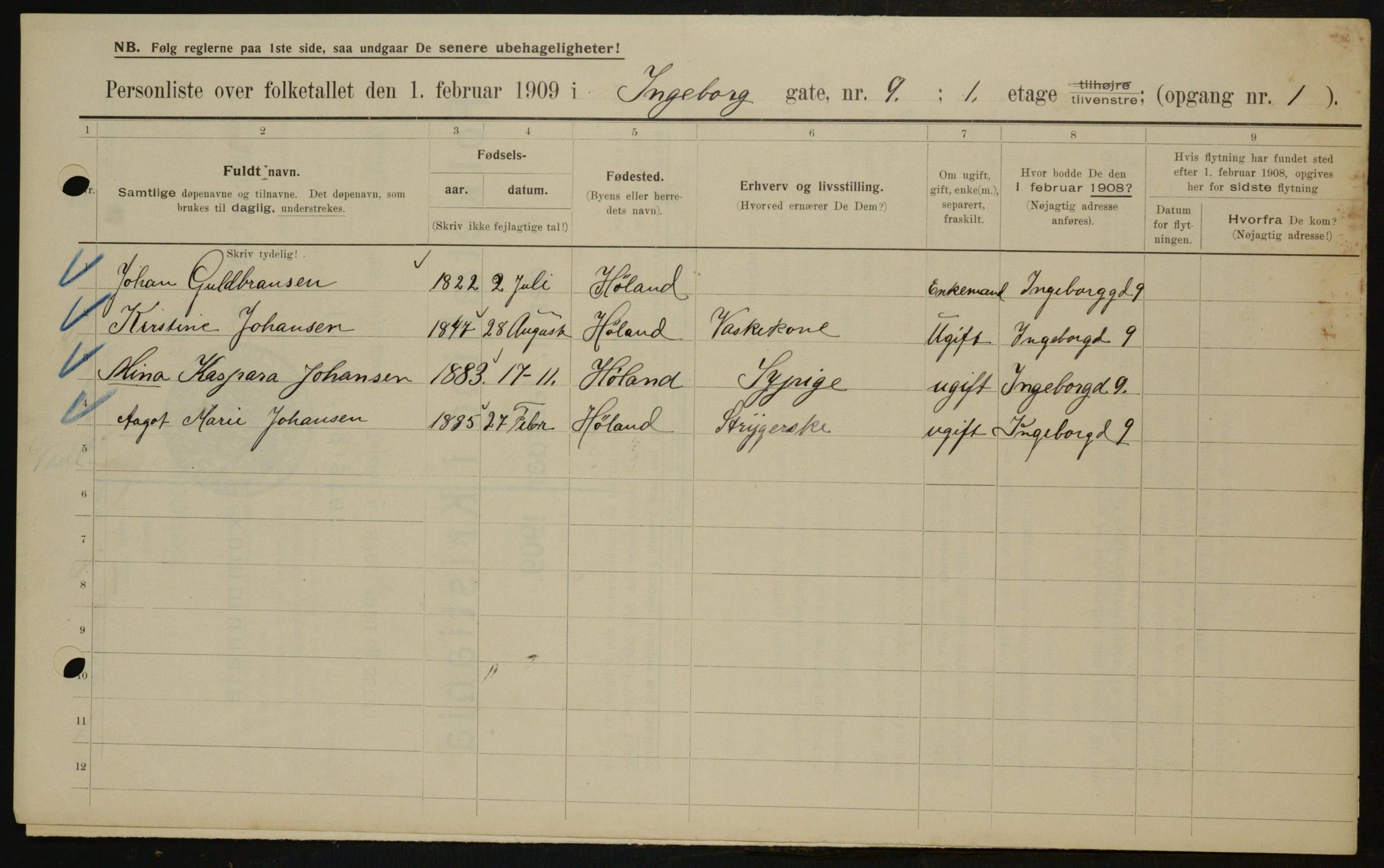 OBA, Municipal Census 1909 for Kristiania, 1909, p. 40040