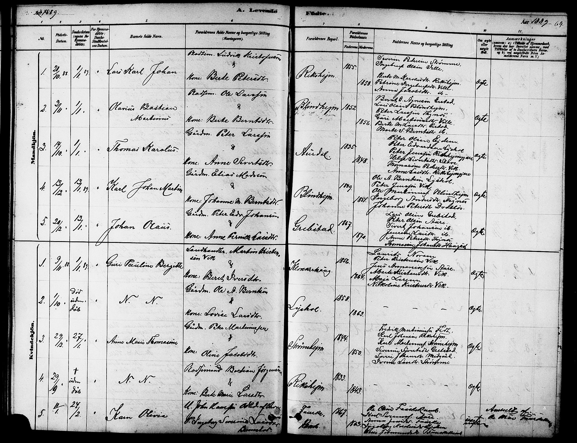 Ministerialprotokoller, klokkerbøker og fødselsregistre - Møre og Romsdal, SAT/A-1454/523/L0339: Parish register (copy) no. 523C02, 1878-1891, p. 69