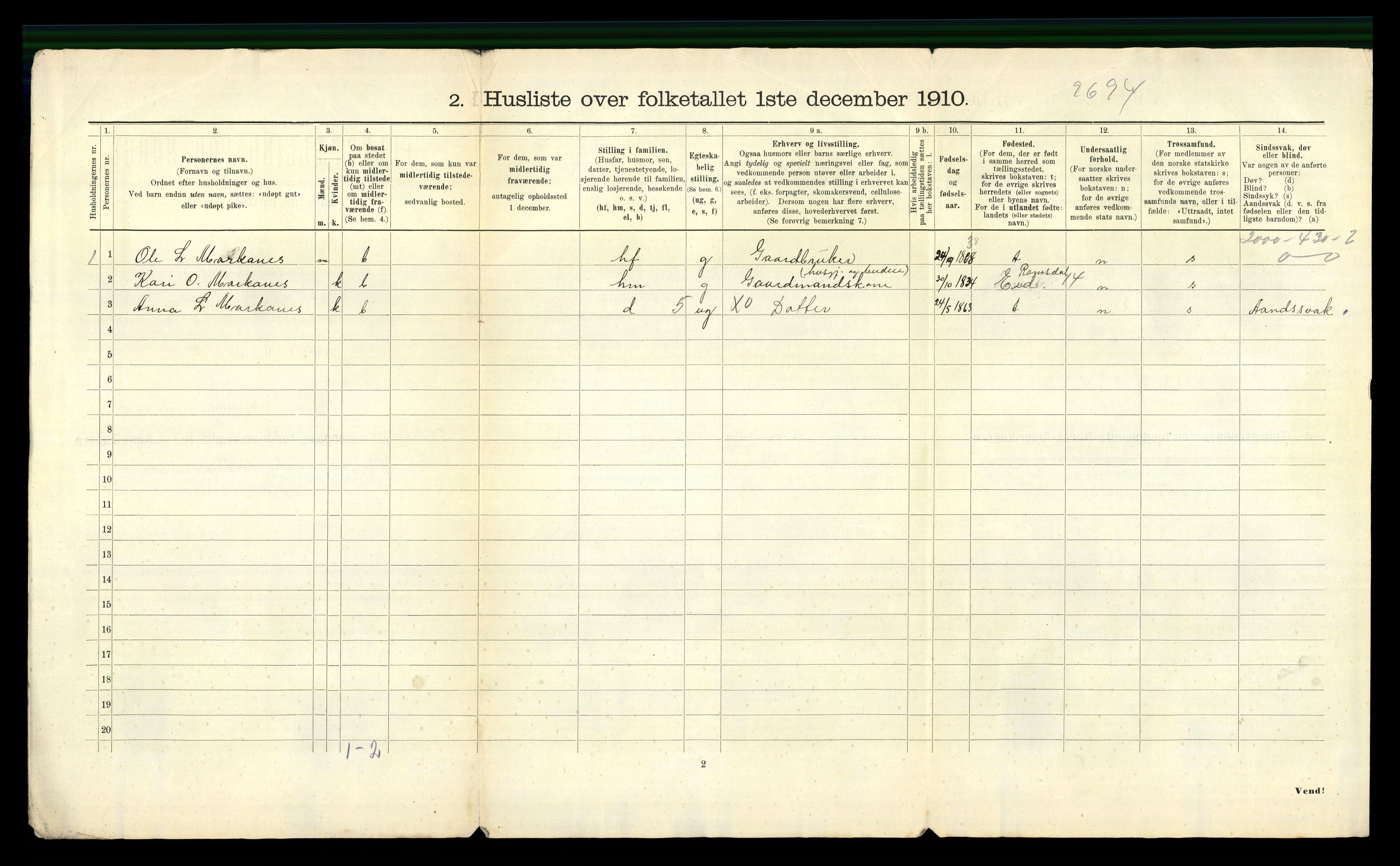RA, 1910 census for Hen, 1910, p. 20