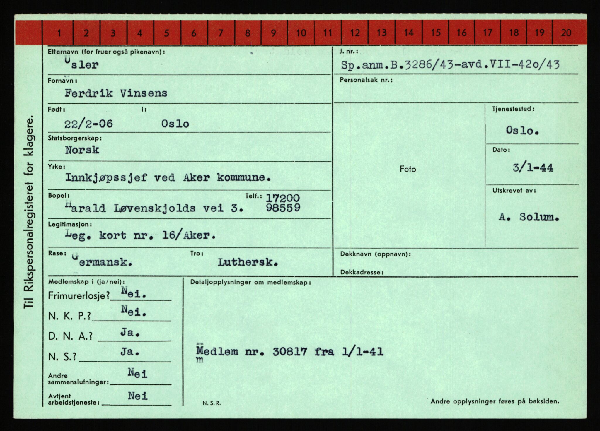 Statspolitiet - Hovedkontoret / Osloavdelingen, AV/RA-S-1329/C/Ca/L0016: Uberg - Øystese, 1943-1945, p. 329