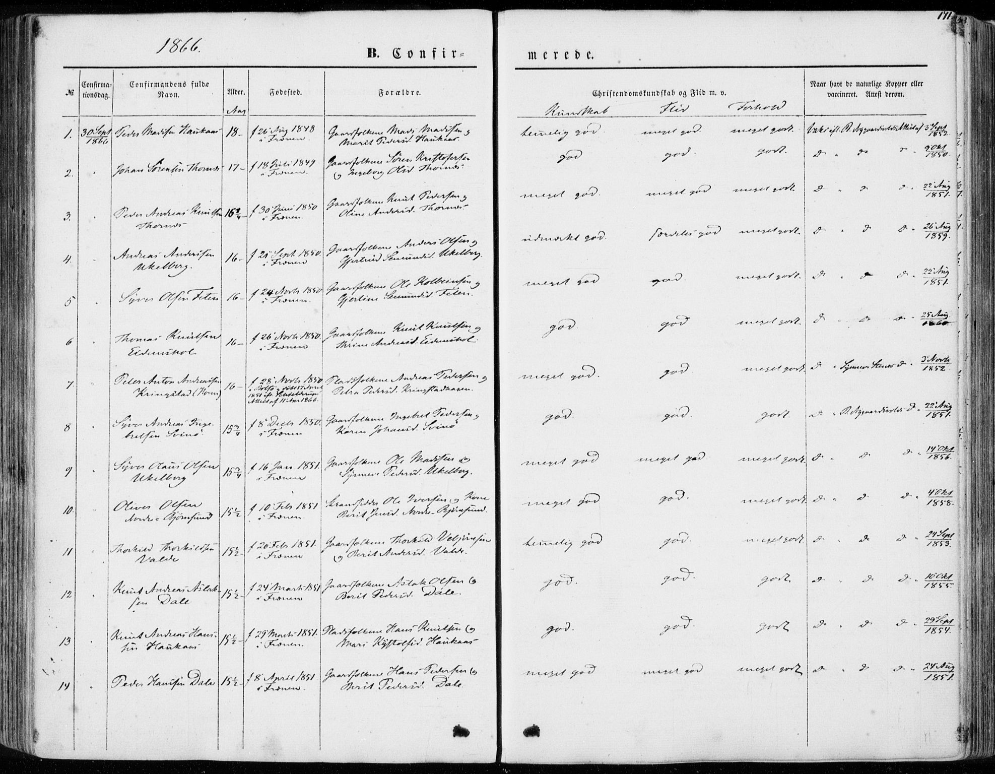 Ministerialprotokoller, klokkerbøker og fødselsregistre - Møre og Romsdal, SAT/A-1454/565/L0748: Parish register (official) no. 565A02, 1845-1872, p. 171