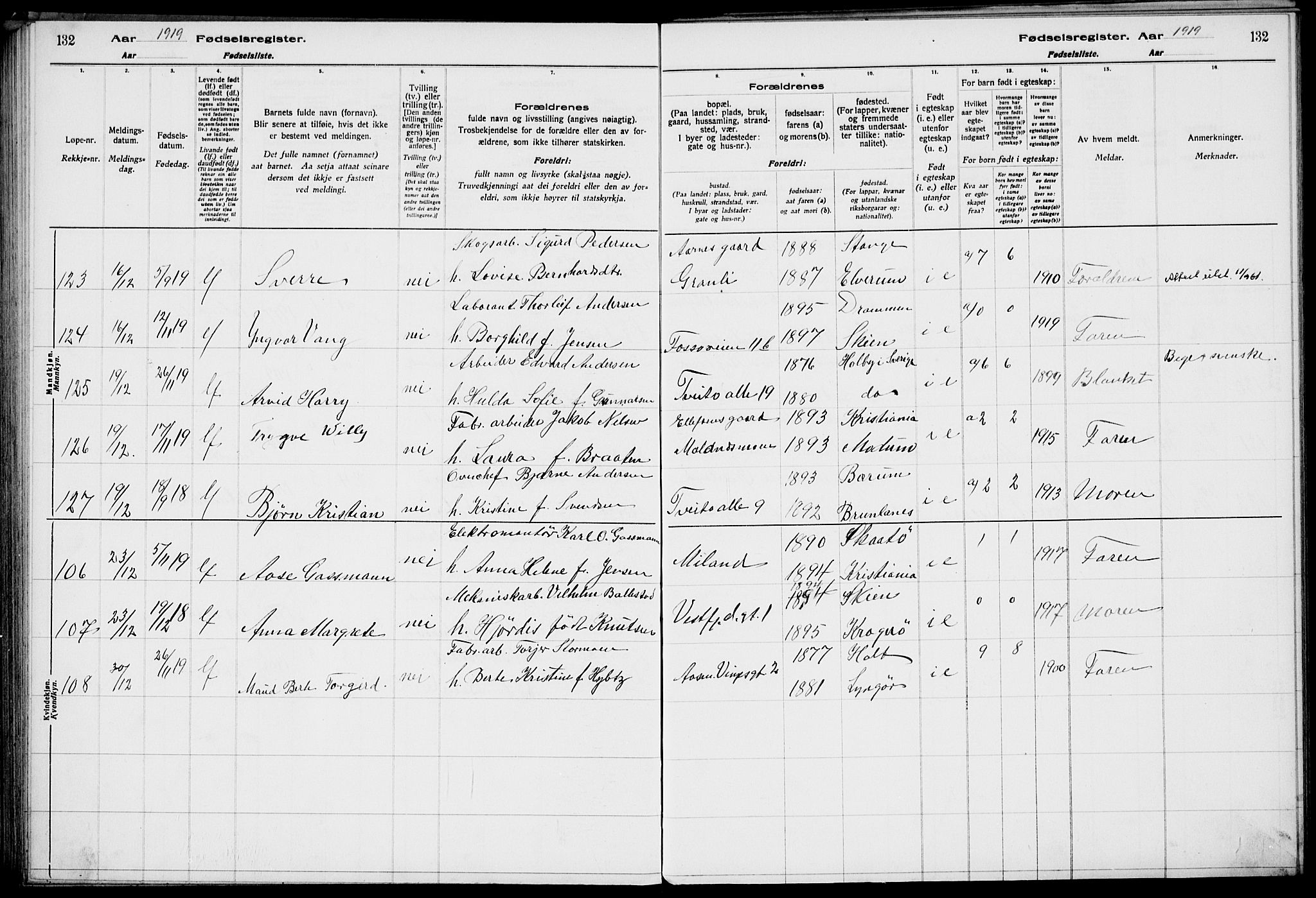 Rjukan kirkebøker, AV/SAKO-A-294/J/Ja/L0001: Birth register no. 1, 1916-1922, p. 132