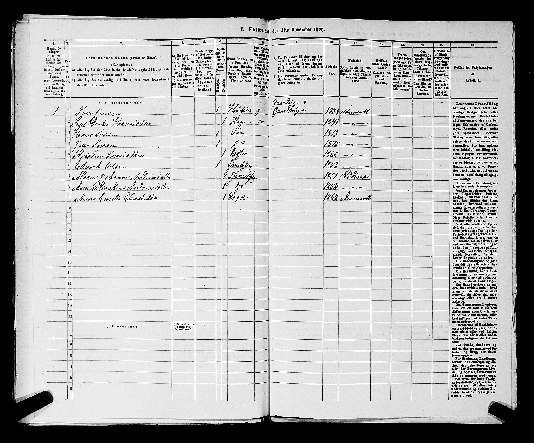 RA, 1875 census for 0118P Aremark, 1875, p. 1016