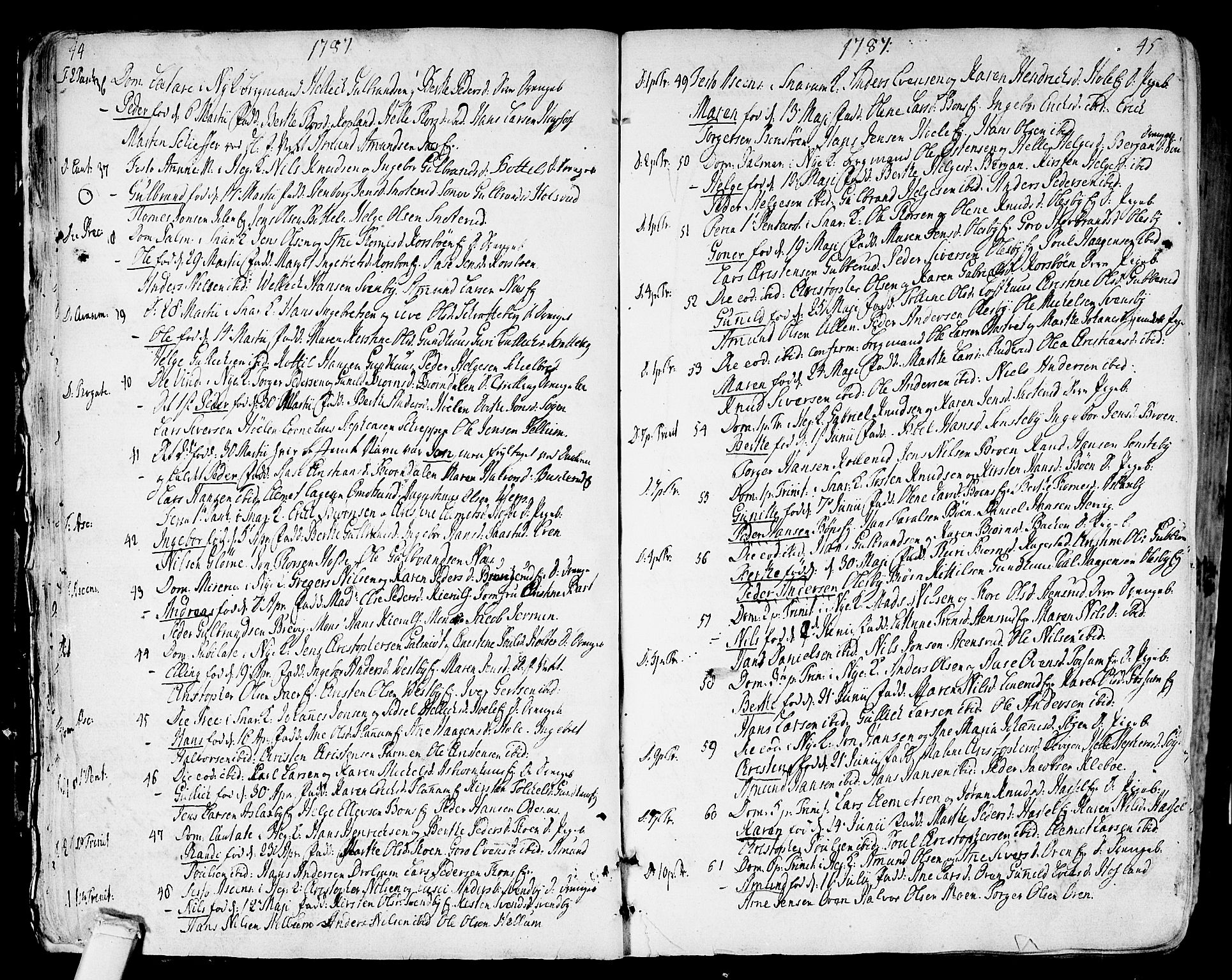 Modum kirkebøker, SAKO/A-234/F/Fa/L0003: Parish register (official) no. 3, 1783-1819, p. 44-45