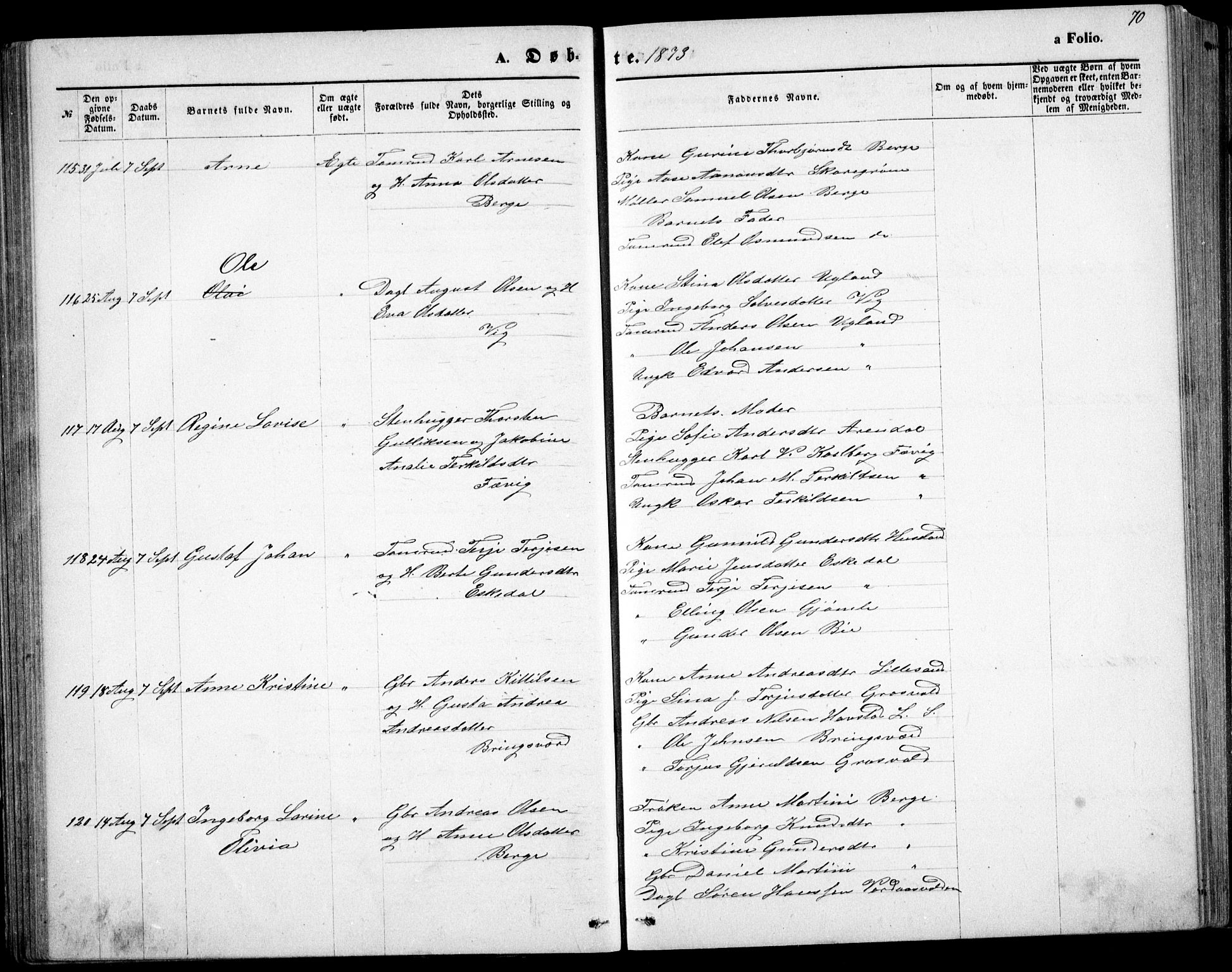 Fjære sokneprestkontor, AV/SAK-1111-0011/F/Fb/L0010: Parish register (copy) no. B 10, 1871-1880, p. 70