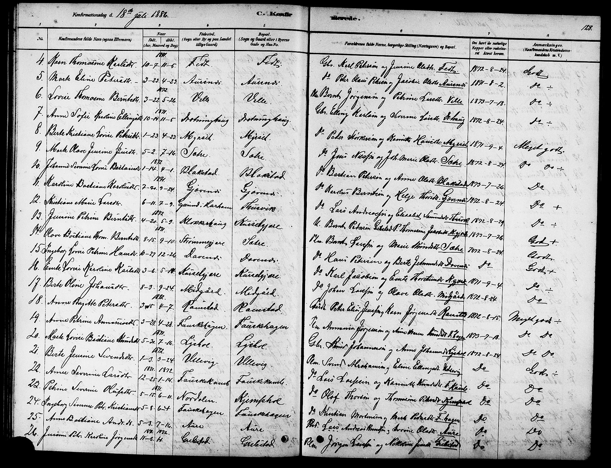 Ministerialprotokoller, klokkerbøker og fødselsregistre - Møre og Romsdal, AV/SAT-A-1454/523/L0339: Parish register (copy) no. 523C02, 1878-1891, p. 128