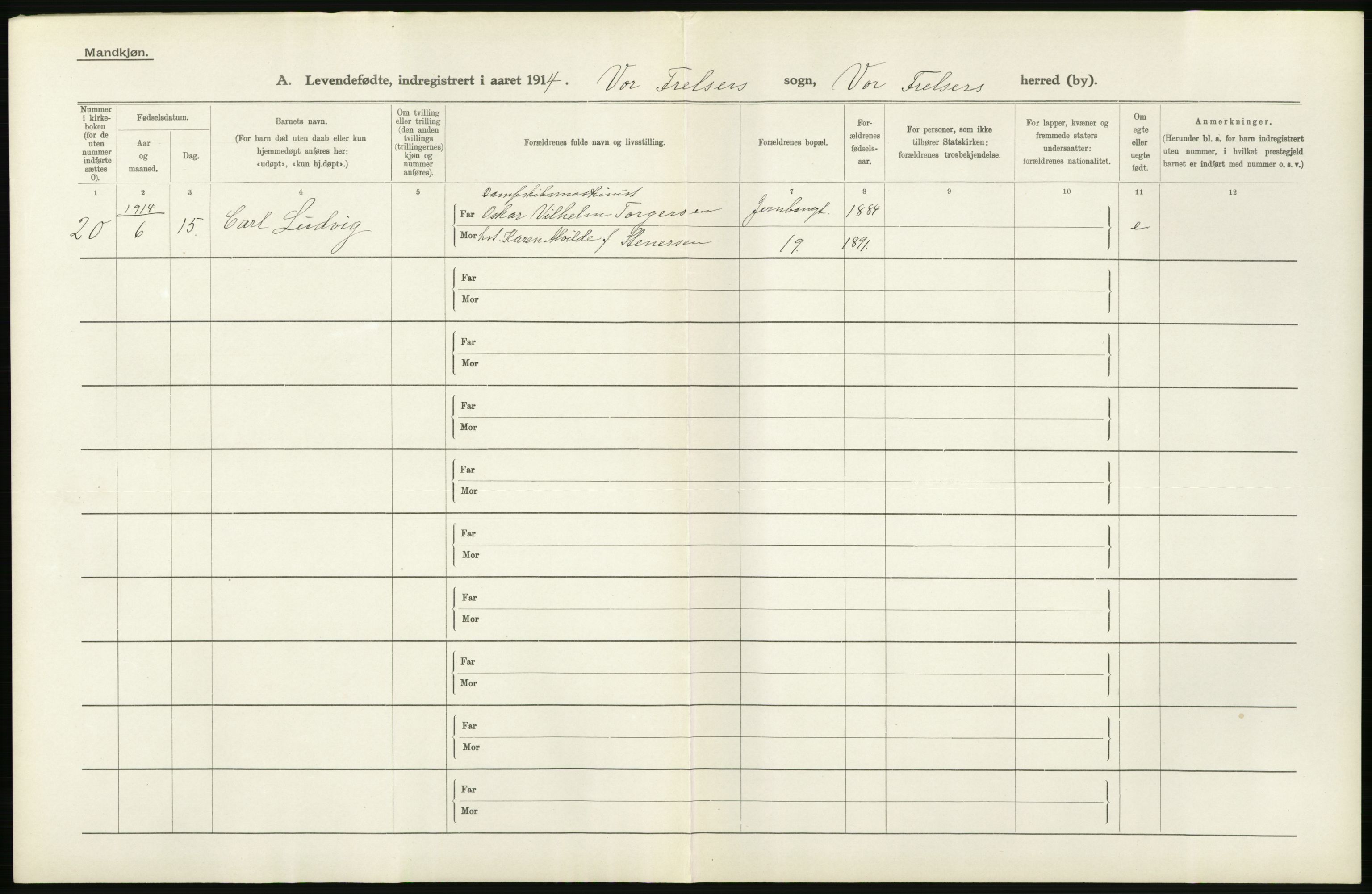 Statistisk sentralbyrå, Sosiodemografiske emner, Befolkning, AV/RA-S-2228/D/Df/Dfb/Dfbd/L0006: Kristiania: Levendefødte menn og kvinner., 1914, p. 52