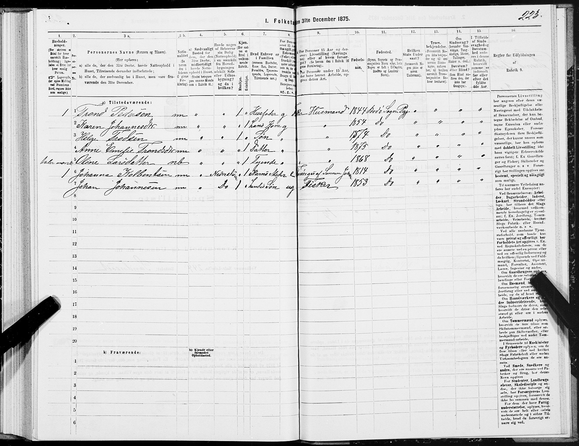 SAT, 1875 census for 1843L Bodø/Bodø, 1875, p. 3223