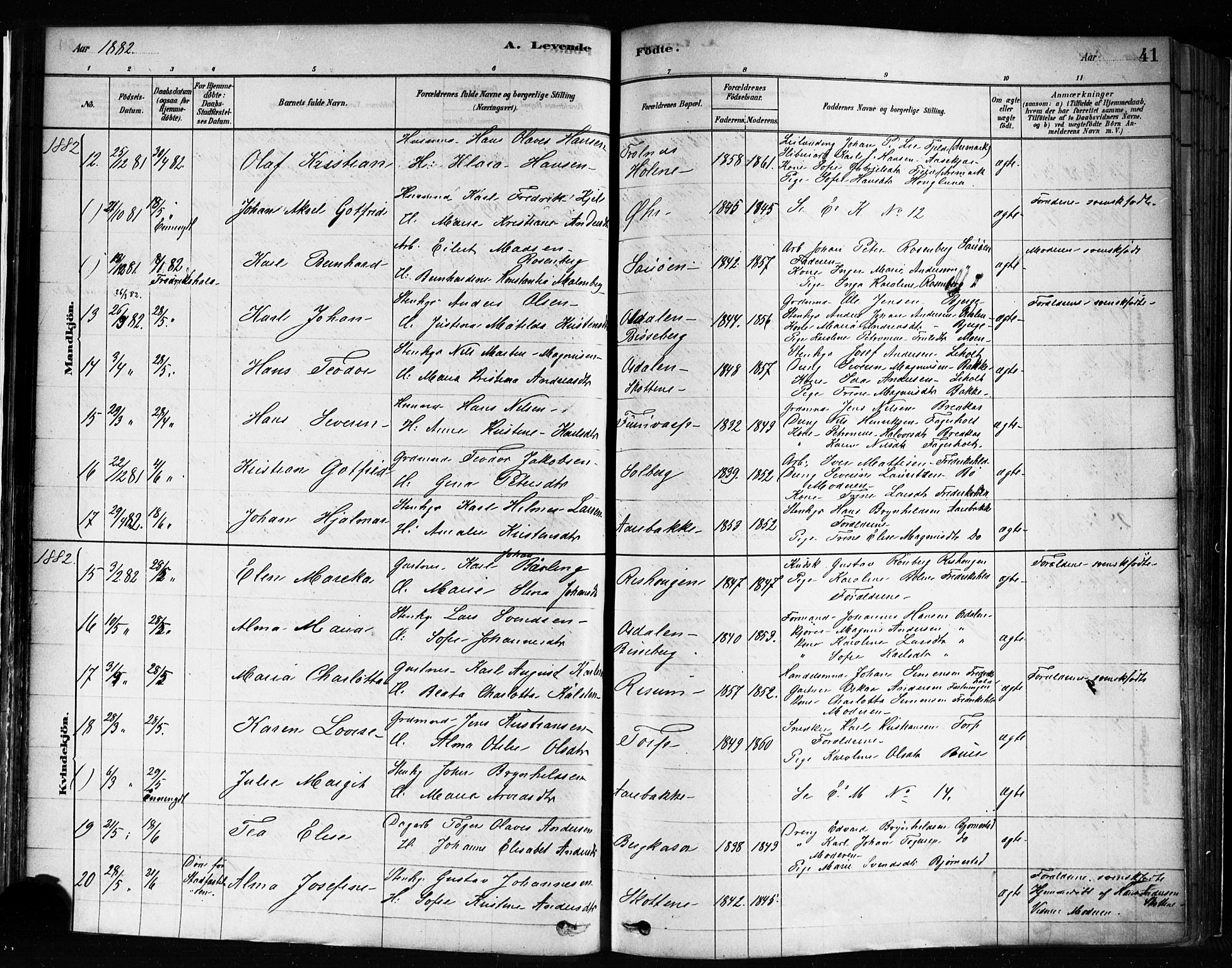 Idd prestekontor Kirkebøker, AV/SAO-A-10911/F/Fc/L0006a: Parish register (official) no. III 6A, 1878-1903, p. 41