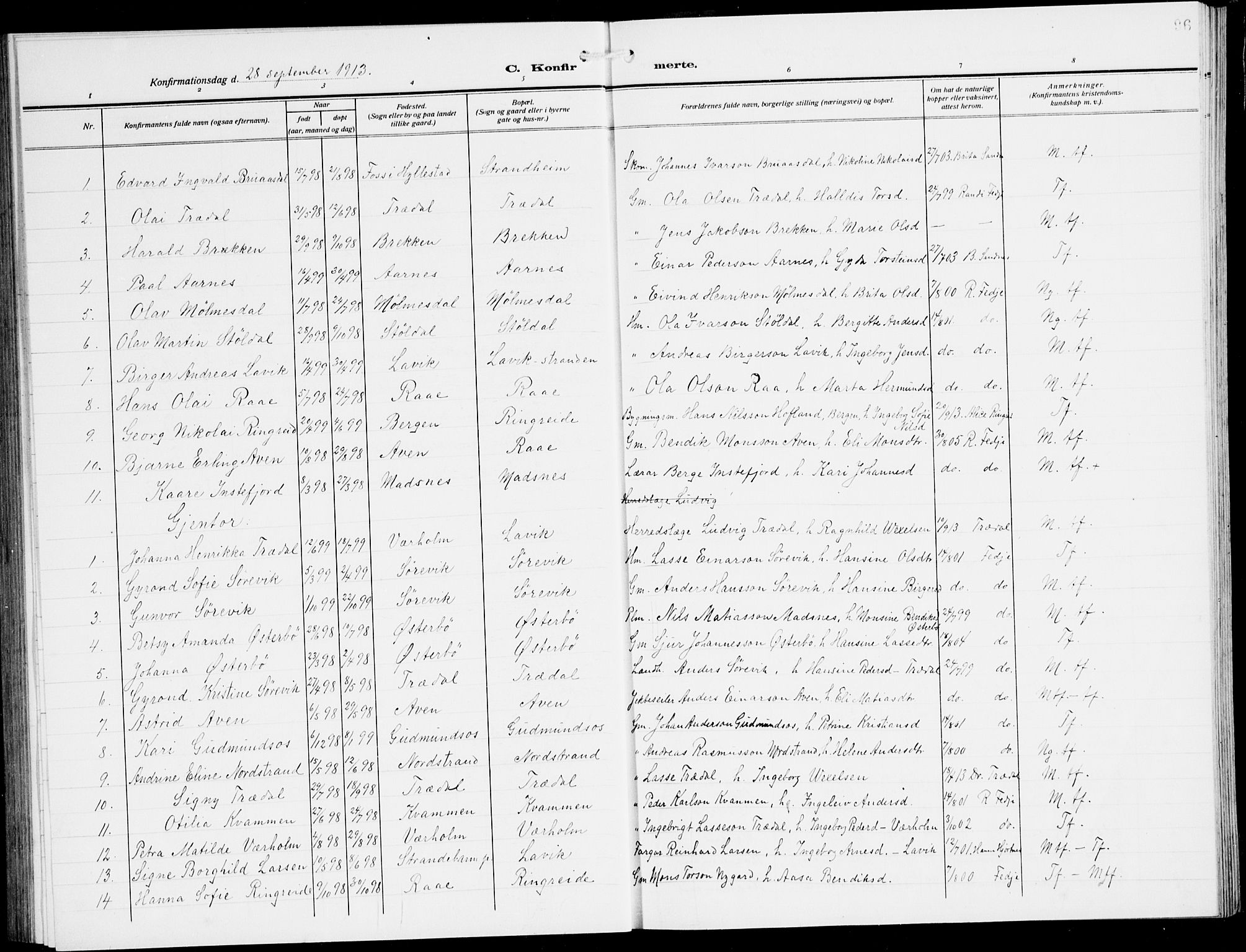Lavik sokneprestembete, SAB/A-80901: Parish register (copy) no. A 3, 1911-1942, p. 96