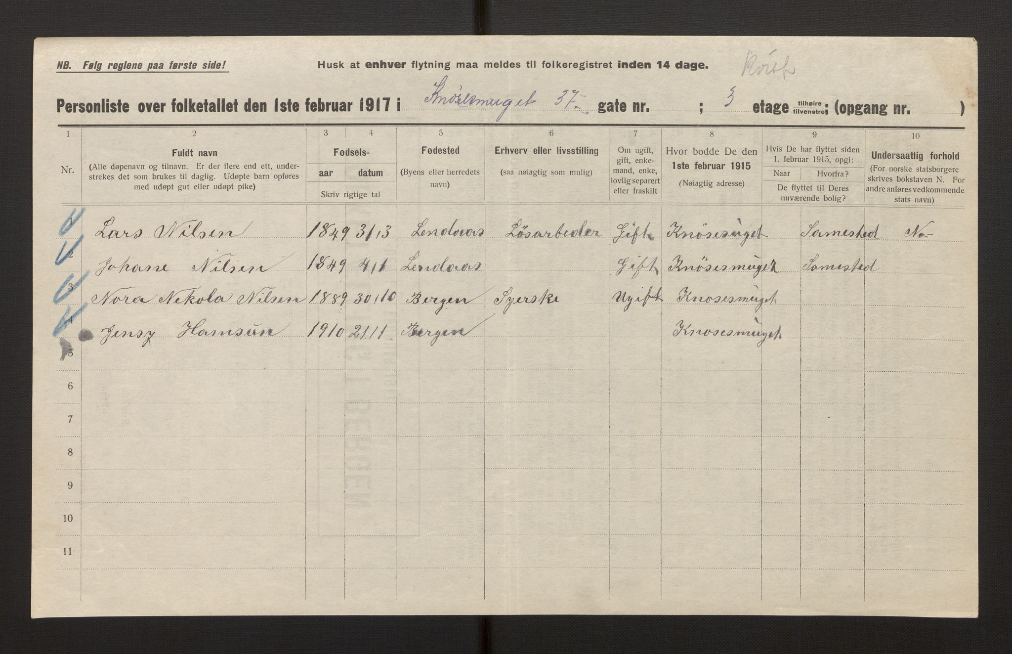 SAB, Municipal Census 1917 for Bergen, 1917, p. 18832