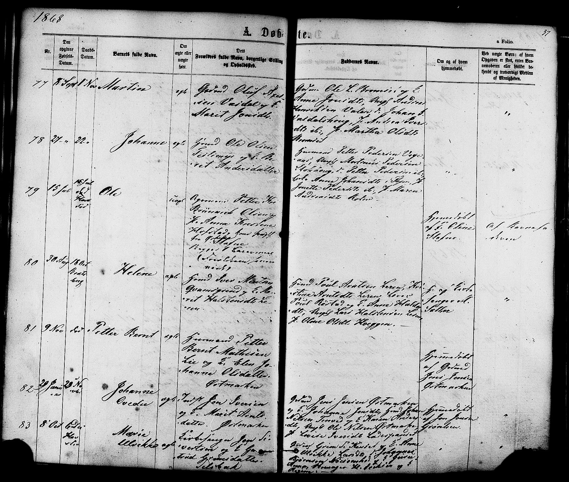 Ministerialprotokoller, klokkerbøker og fødselsregistre - Sør-Trøndelag, SAT/A-1456/606/L0293: Parish register (official) no. 606A08, 1866-1877, p. 37