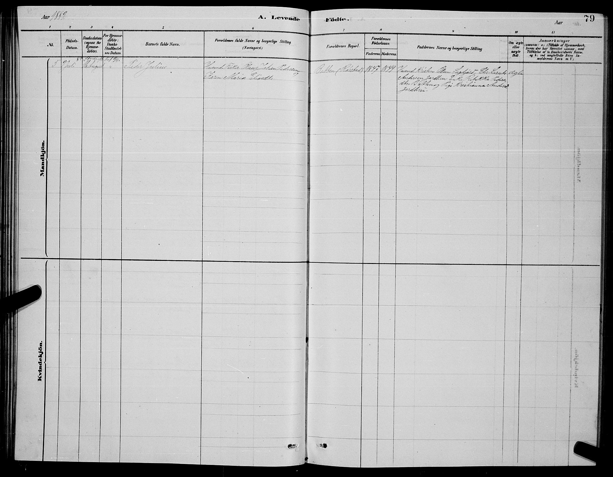 Ministerialprotokoller, klokkerbøker og fødselsregistre - Nordland, AV/SAT-A-1459/853/L0776: Parish register (copy) no. 853C04, 1878-1889, p. 79