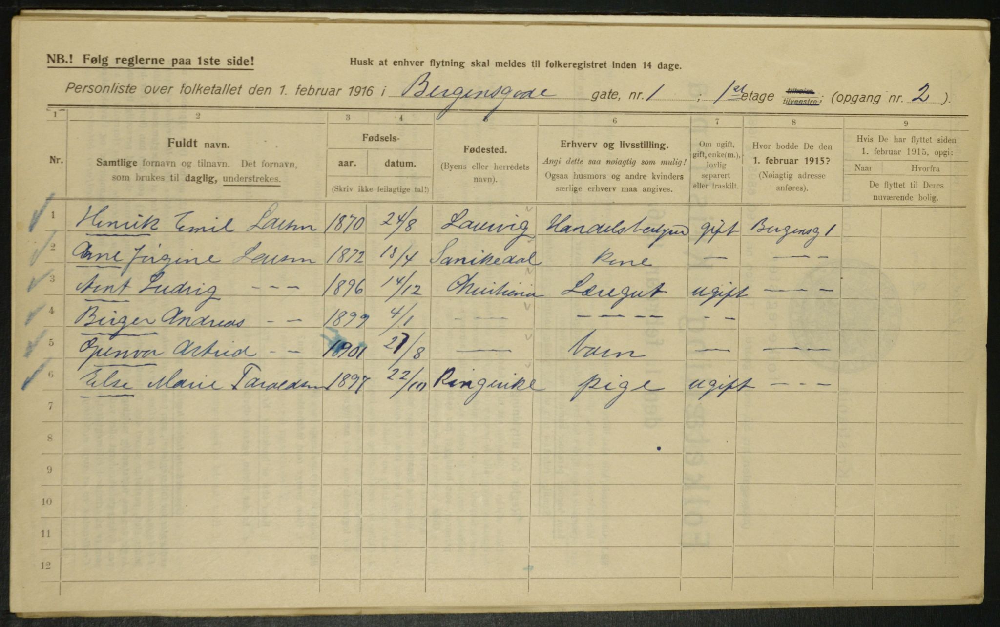 OBA, Municipal Census 1916 for Kristiania, 1916, p. 3758