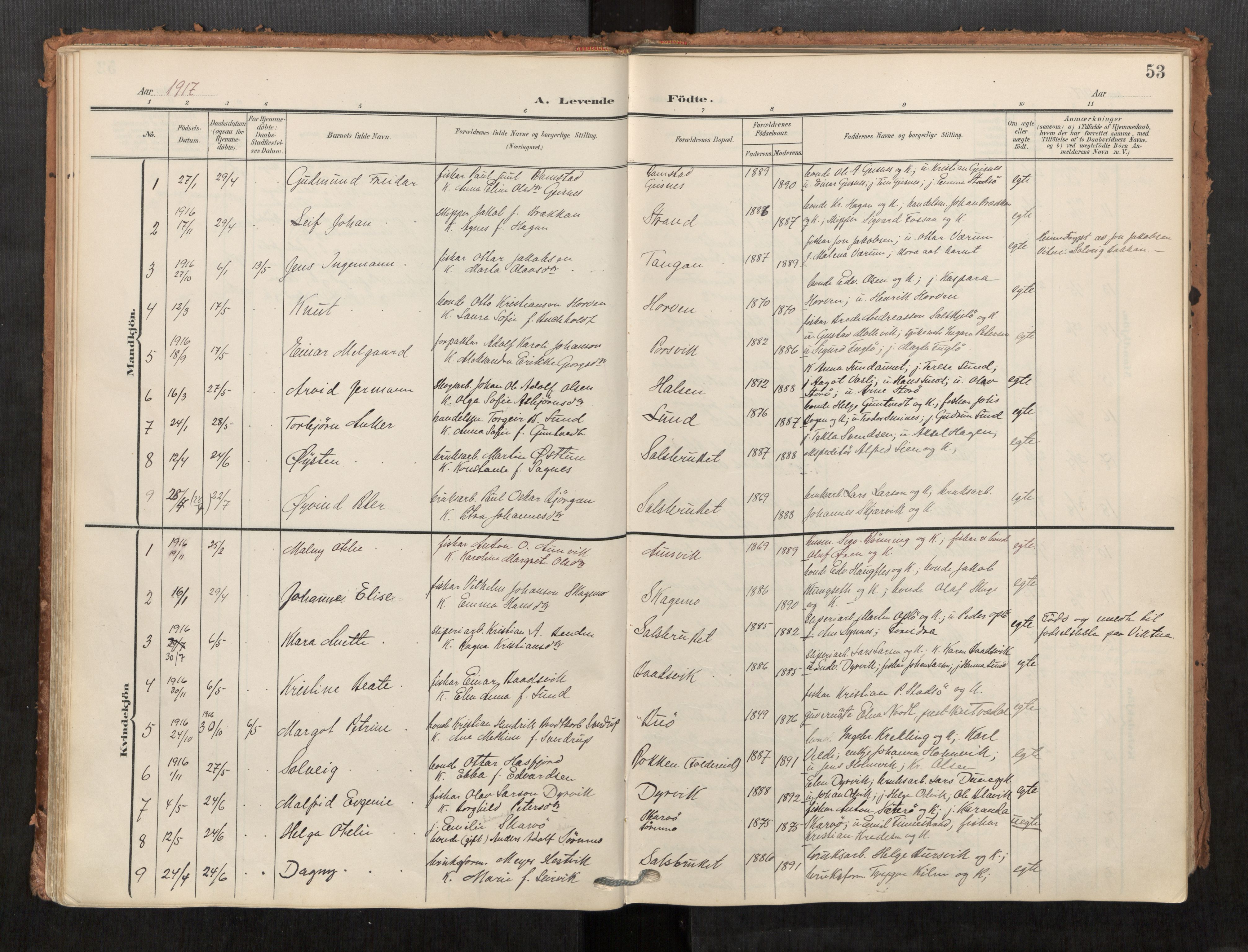 Kolvereid sokneprestkontor, SAT/A-1171/H/Ha/Haa/L0001: Parish register (official) no. 1, 1903-1922, p. 53