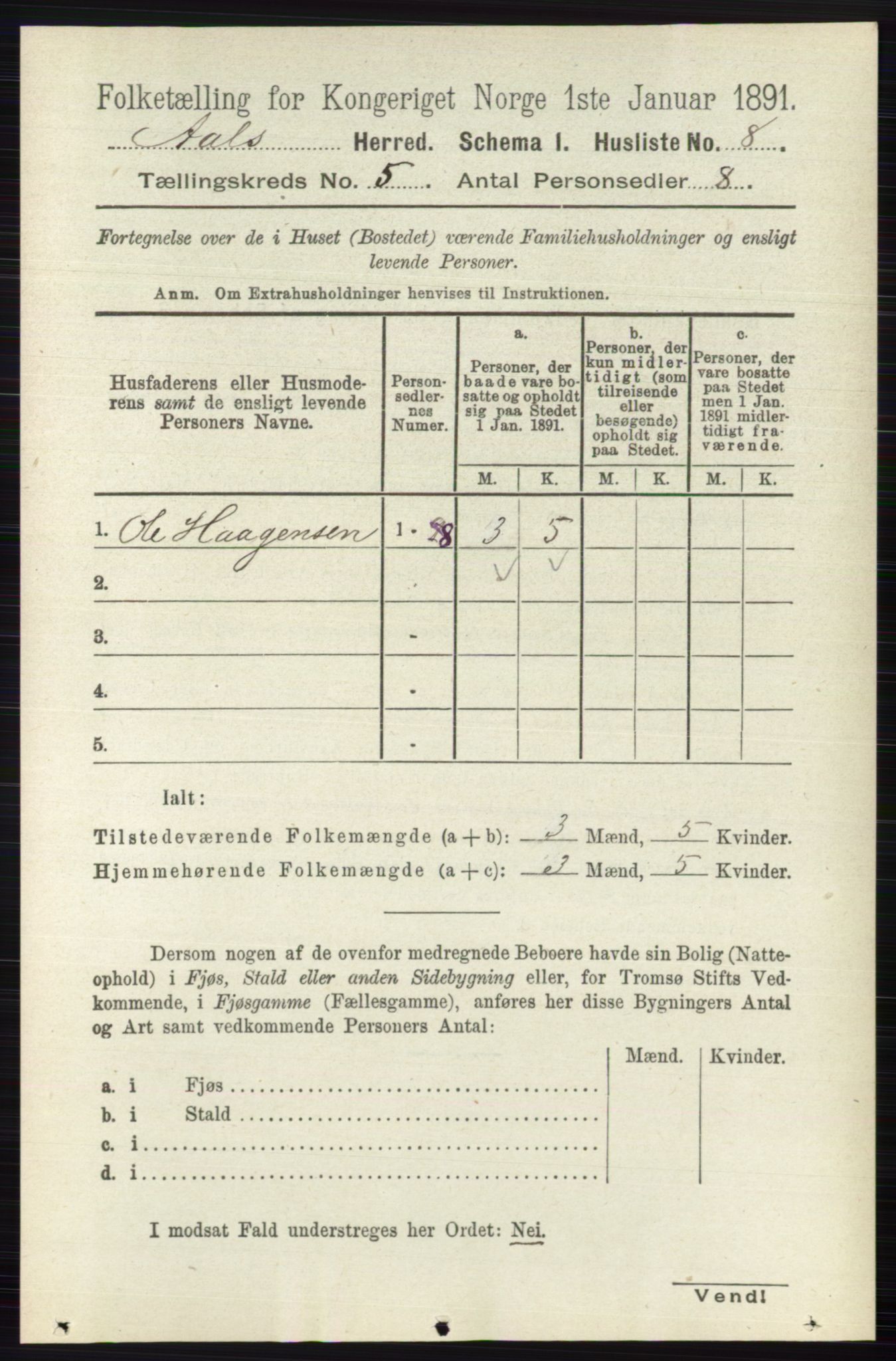 RA, 1891 census for 0619 Ål, 1891, p. 1343