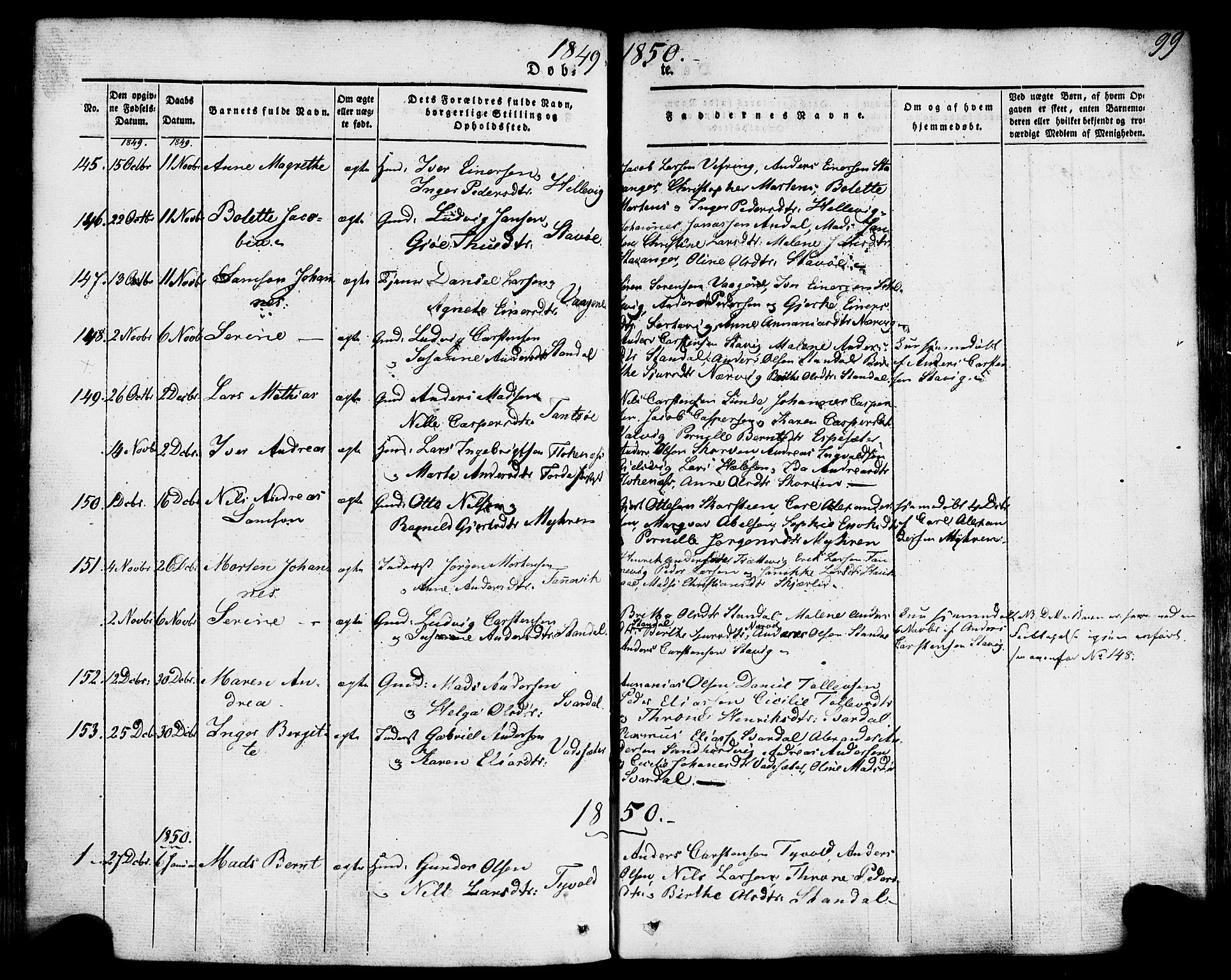 Kinn sokneprestembete, AV/SAB-A-80801/H/Haa/Haaa/L0005: Parish register (official) no. A 5, 1841-1857, p. 99