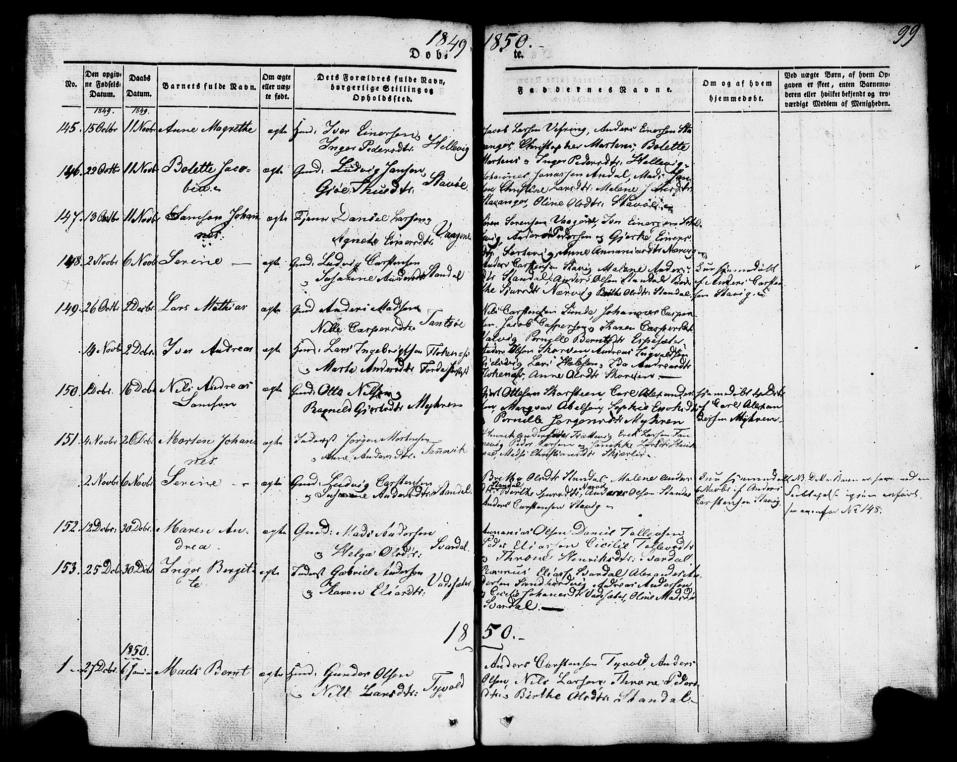 Kinn sokneprestembete, AV/SAB-A-80801/H/Haa/Haaa/L0005: Parish register (official) no. A 5, 1841-1857, p. 99