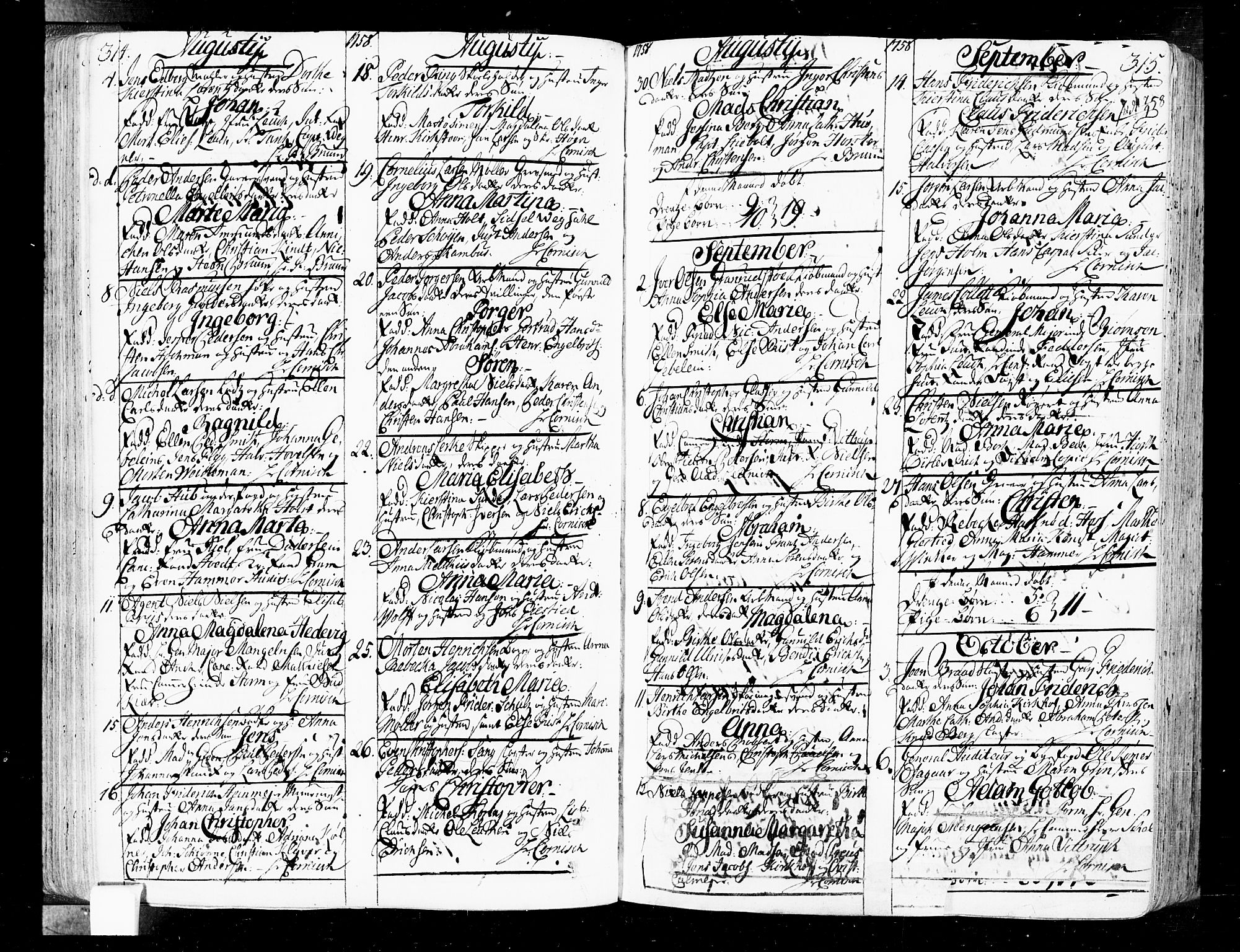 Oslo domkirke Kirkebøker, SAO/A-10752/F/Fa/L0004: Parish register (official) no. 4, 1743-1786, p. 314-315