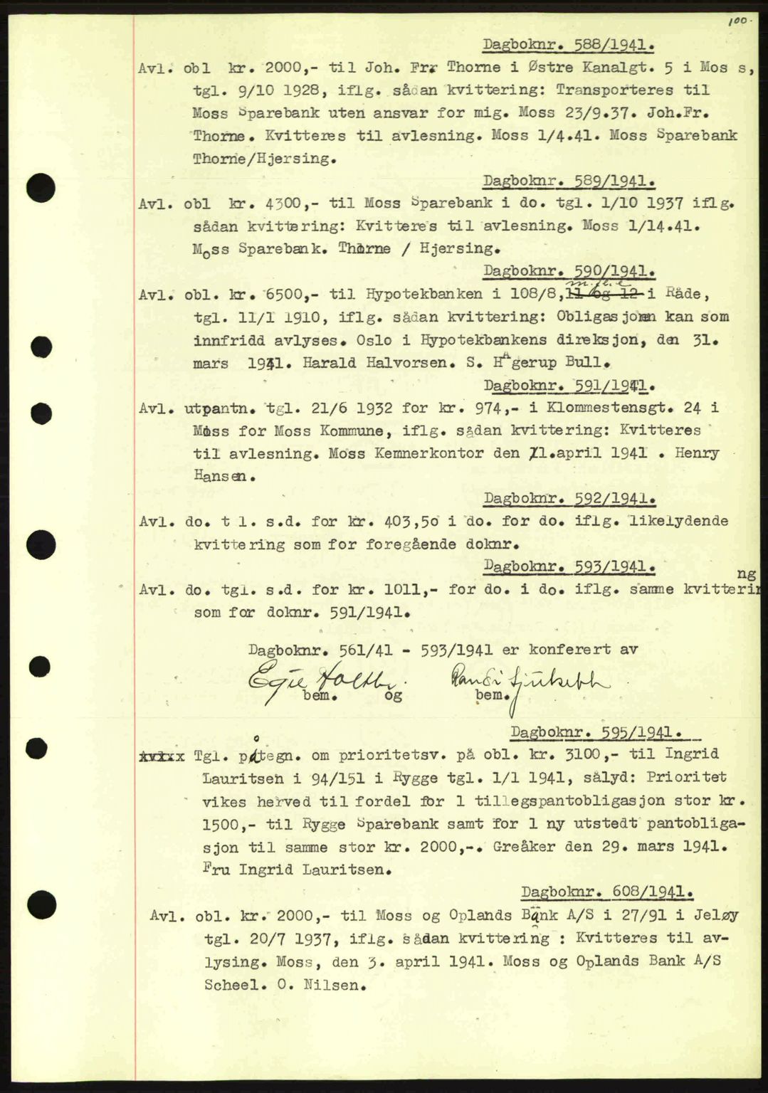 Moss sorenskriveri, SAO/A-10168: Mortgage book no. B10, 1940-1941, Diary no: : 588/1941