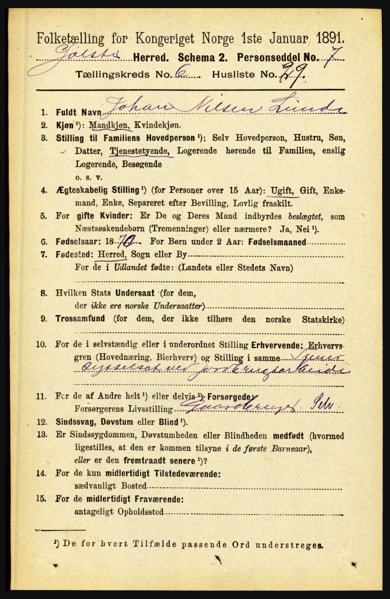 RA, 1891 census for 1431 Jølster, 1891, p. 2394