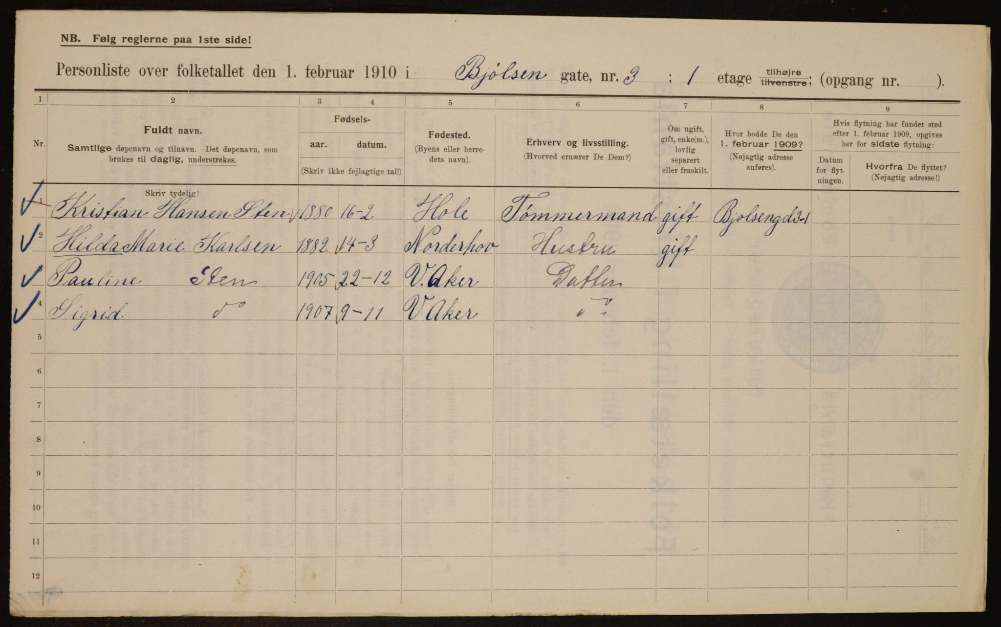 OBA, Municipal Census 1910 for Kristiania, 1910, p. 6244