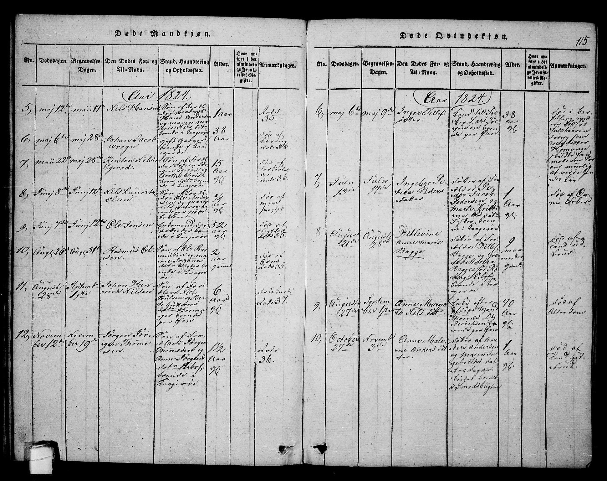 Kragerø kirkebøker, SAKO/A-278/F/Fa/L0004: Parish register (official) no. 4, 1814-1831, p. 115