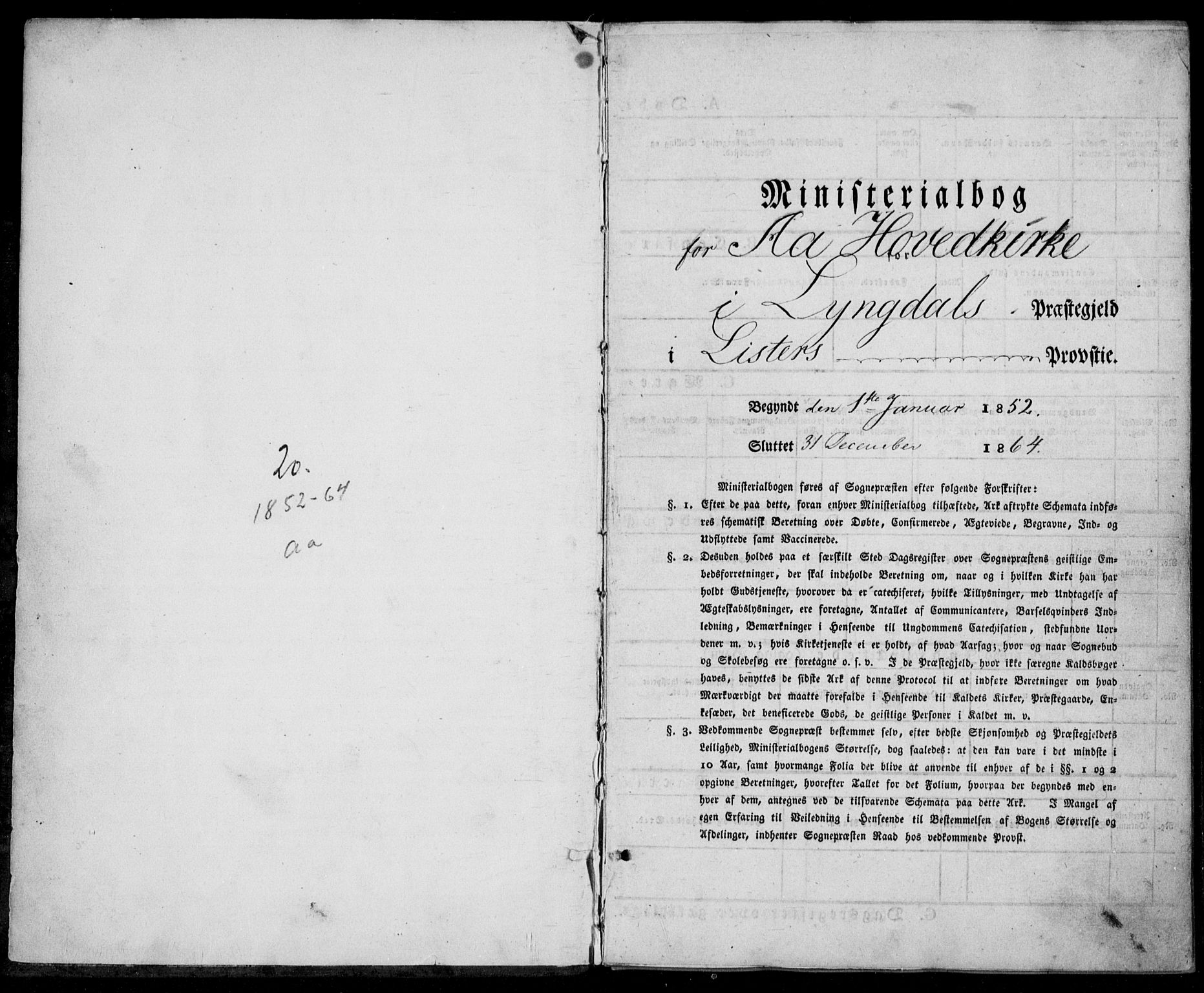 Lyngdal sokneprestkontor, SAK/1111-0029/F/Fa/Fac/L0009: Parish register (official) no. A 9, 1852-1864