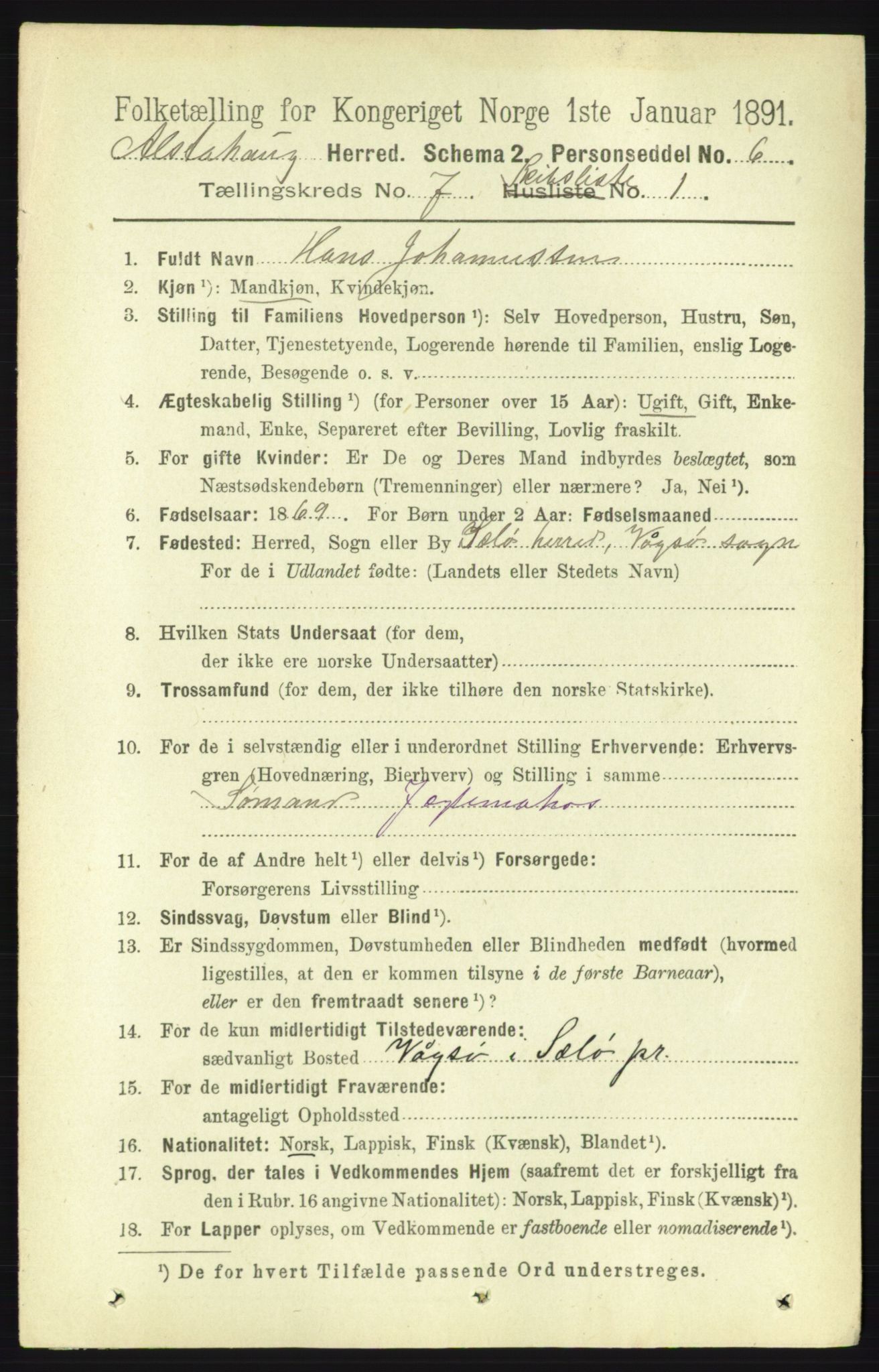 RA, 1891 census for 1820 Alstahaug, 1891, p. 5257