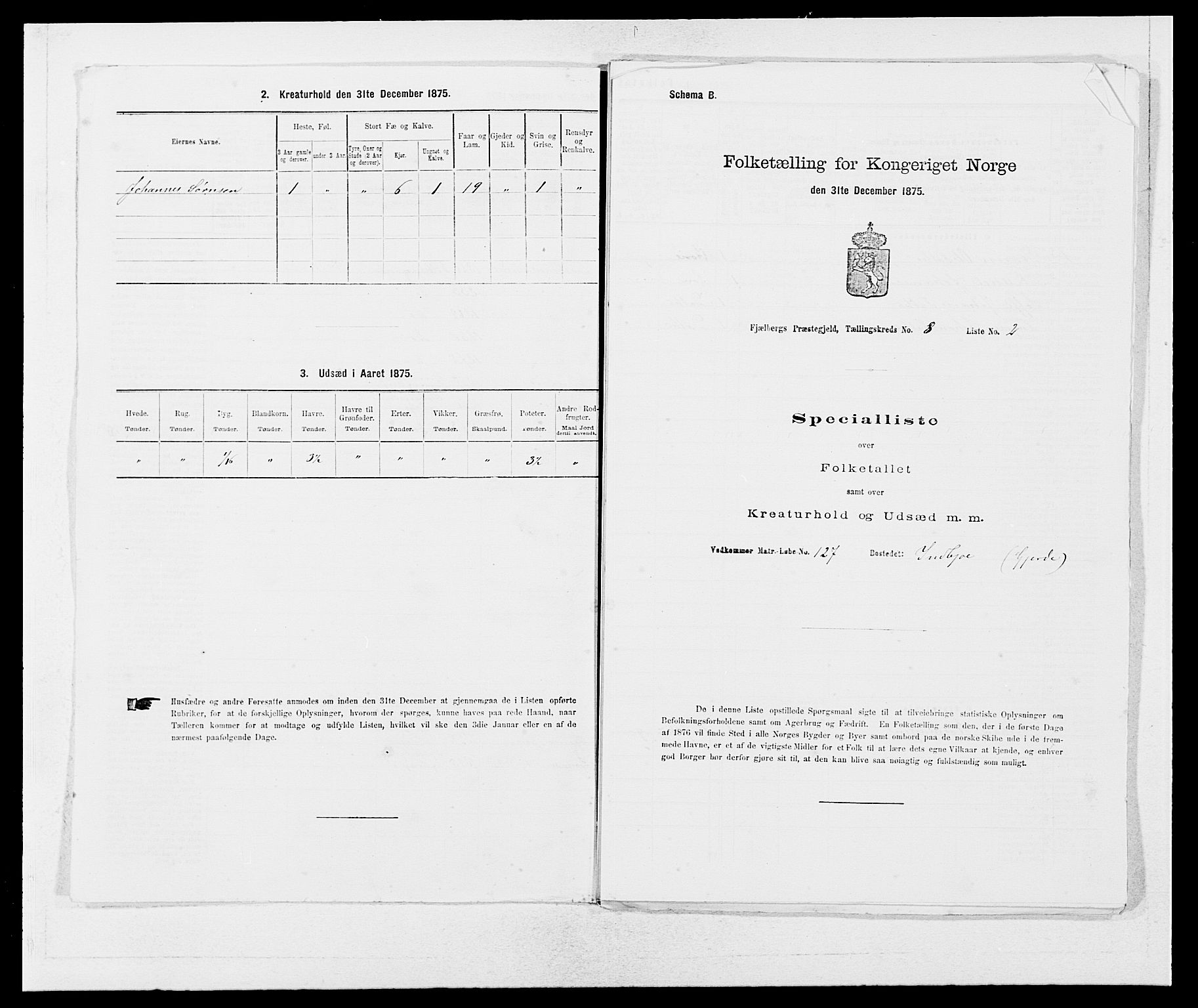 SAB, 1875 census for 1213P Fjelberg, 1875, p. 814