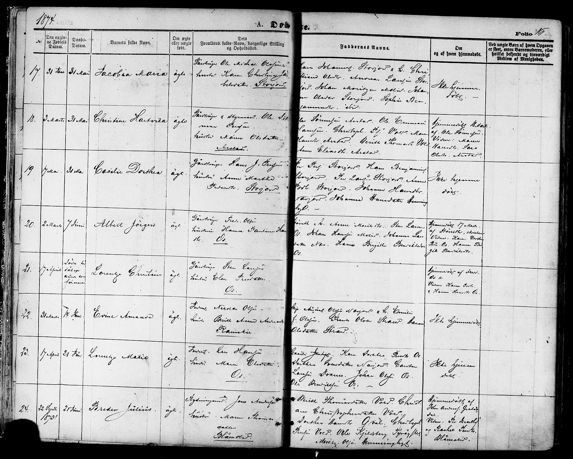 Ministerialprotokoller, klokkerbøker og fødselsregistre - Nordland, SAT/A-1459/846/L0645: Parish register (official) no. 846A03, 1872-1886, p. 16