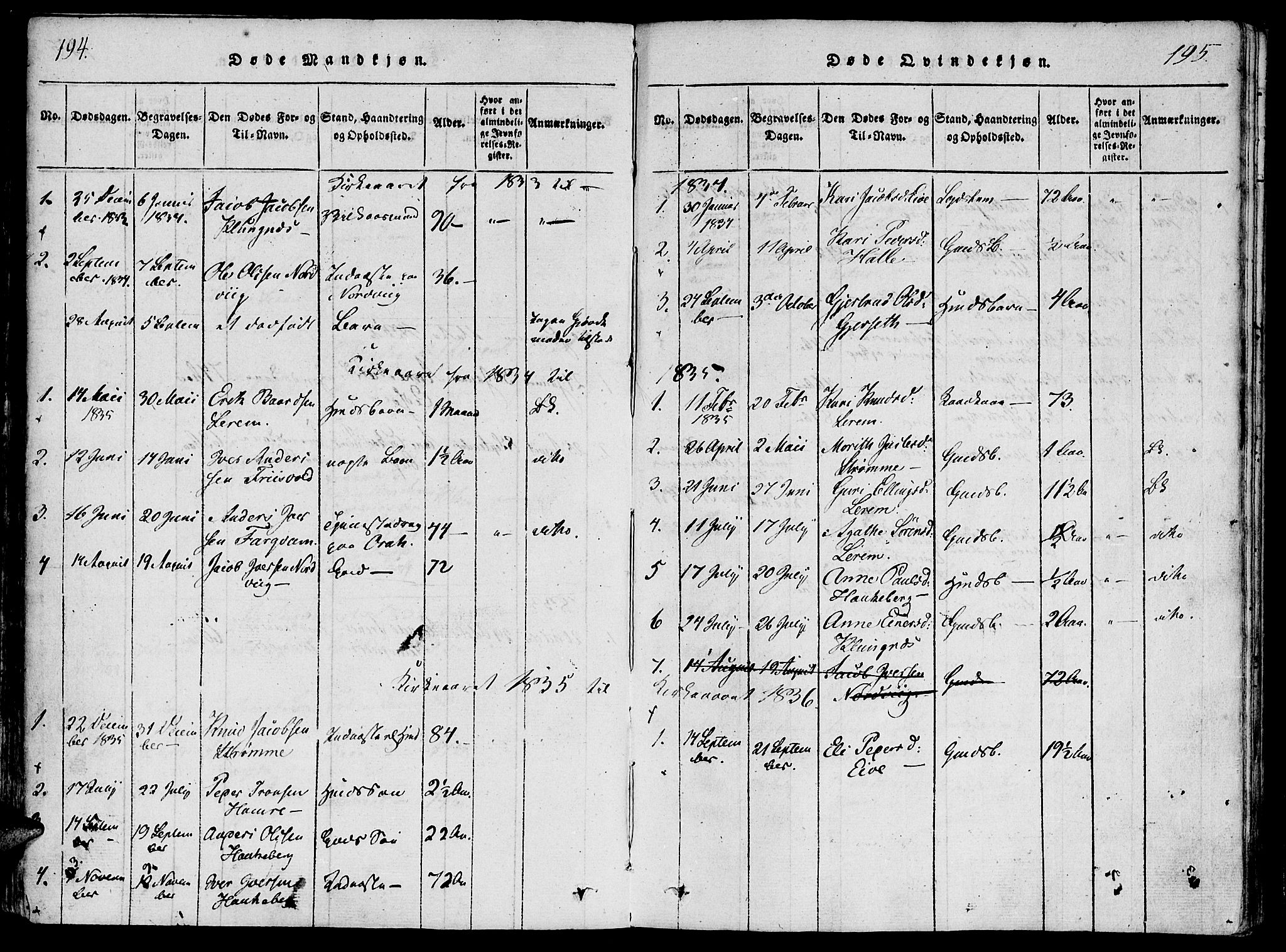 Ministerialprotokoller, klokkerbøker og fødselsregistre - Møre og Romsdal, SAT/A-1454/542/L0551: Parish register (official) no. 542A01, 1818-1853, p. 194-195