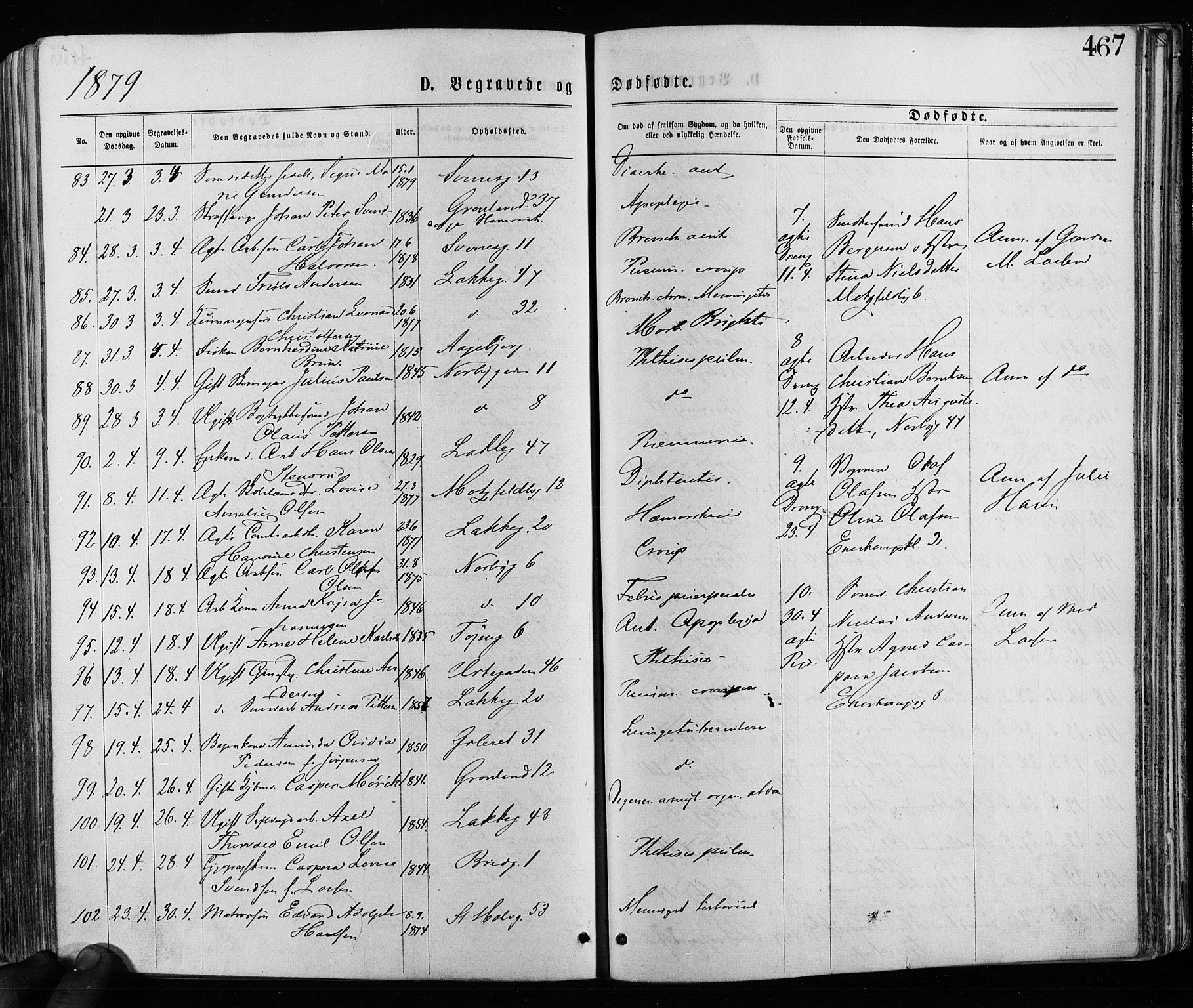 Grønland prestekontor Kirkebøker, AV/SAO-A-10848/F/Fa/L0005: Parish register (official) no. 5, 1869-1880, p. 467