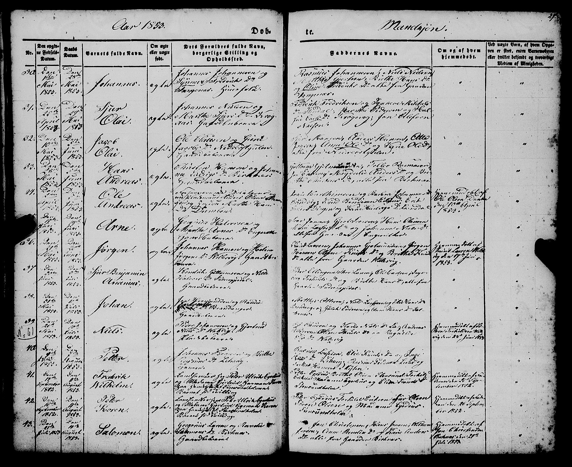 Gulen sokneprestembete, AV/SAB-A-80201/H/Haa/Haaa/L0021: Parish register (official) no. A 21, 1848-1858, p. 27