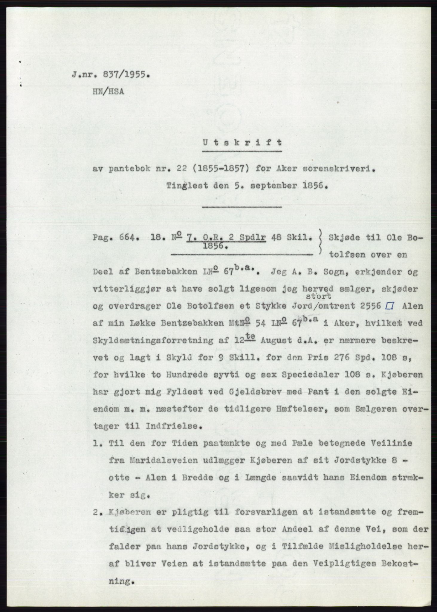 Statsarkivet i Oslo, SAO/A-10621/Z/Zd/L0003: Avskrifter, j.nr 714-1202/1955, 1955, p. 73