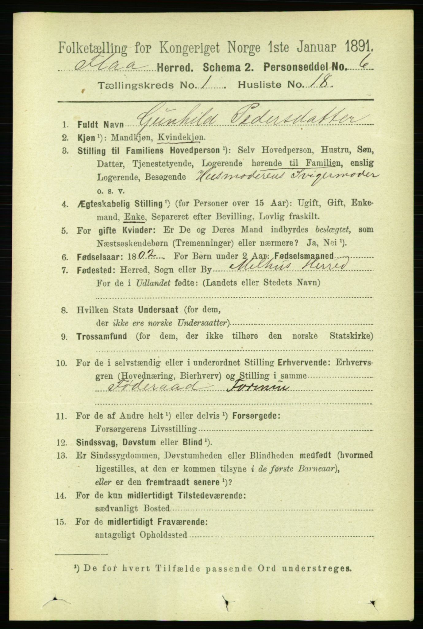 RA, 1891 census for 1652 Flå, 1891, p. 219