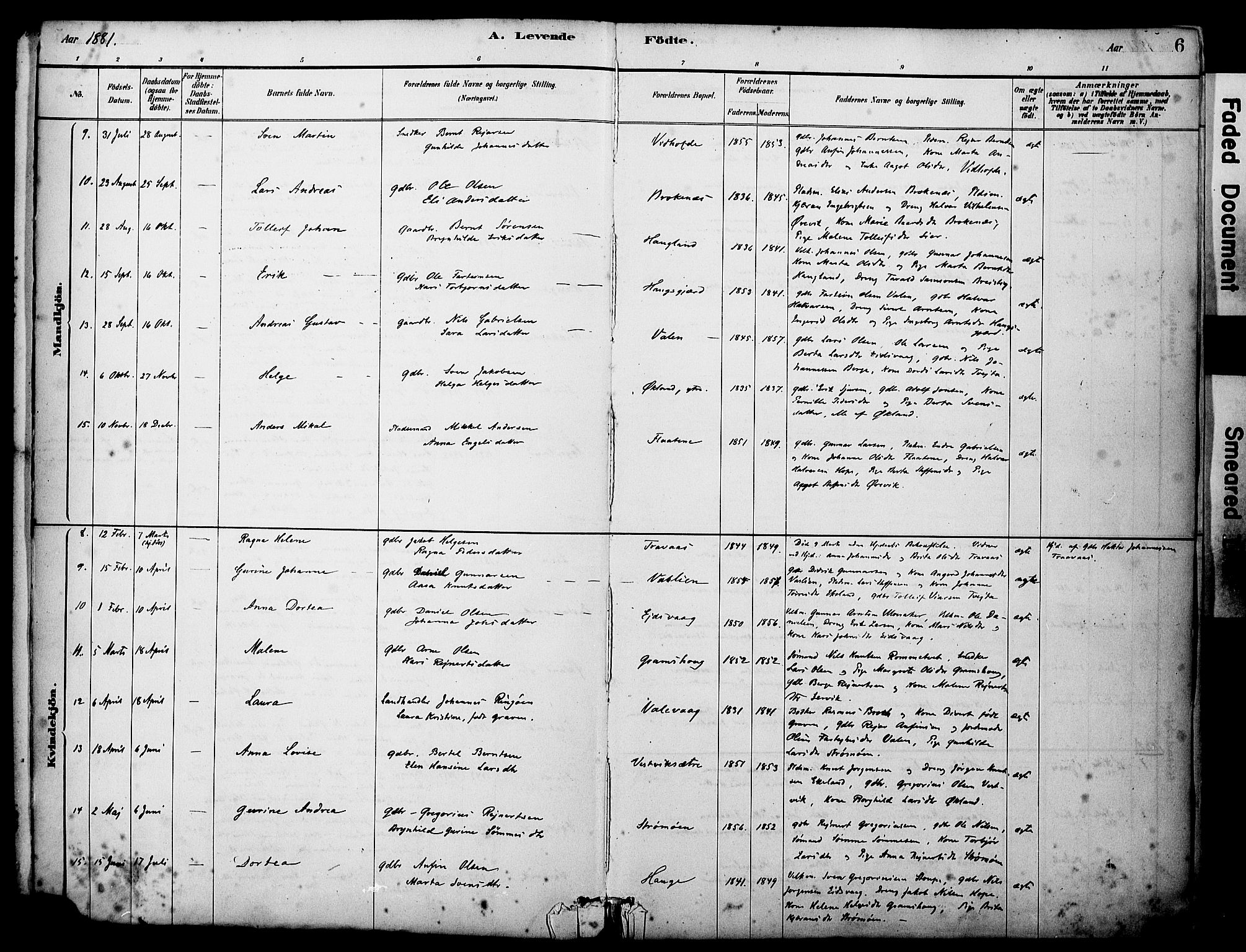 Sveio Sokneprestembete, SAB/A-78501/H/Haa: Parish register (official) no. C 2, 1881-1899, p. 6