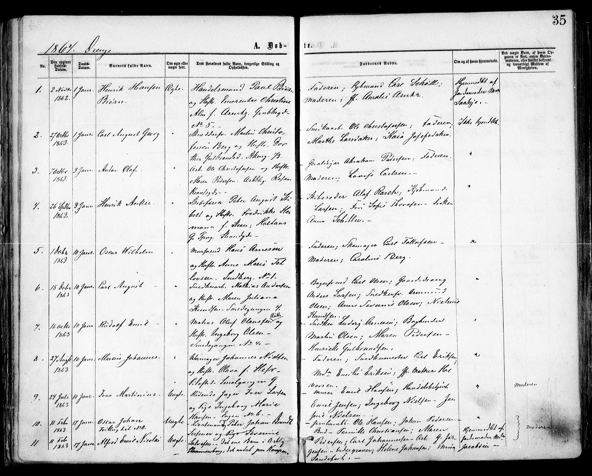 Trefoldighet prestekontor Kirkebøker, SAO/A-10882/F/Fa/L0002: Parish register (official) no. I 2, 1863-1870, p. 35