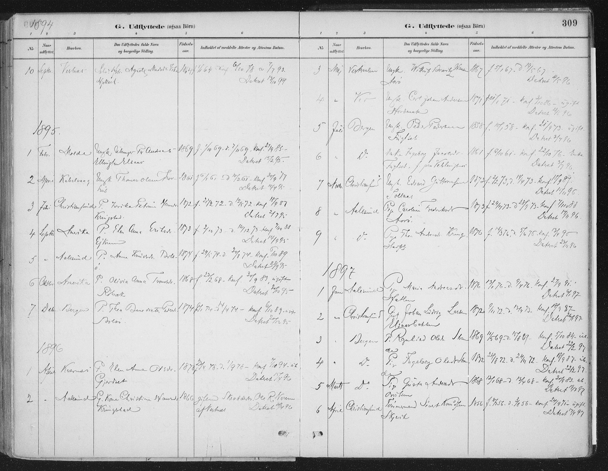 Ministerialprotokoller, klokkerbøker og fødselsregistre - Møre og Romsdal, SAT/A-1454/555/L0658: Parish register (official) no. 555A09, 1887-1917, p. 309