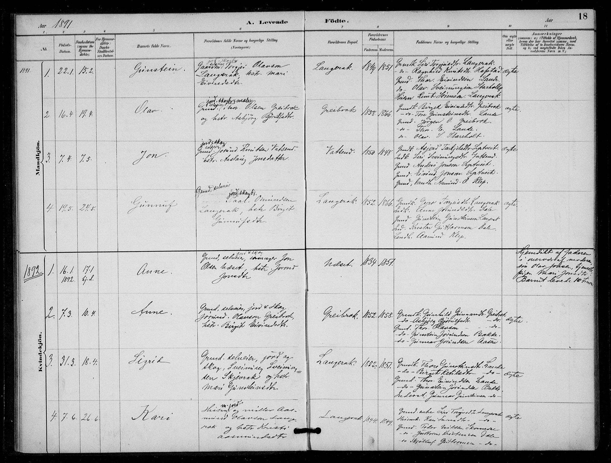 Bygland sokneprestkontor, SAK/1111-0006/F/Fa/Fad/L0001: Parish register (official) no. A 1, 1885-1906, p. 18