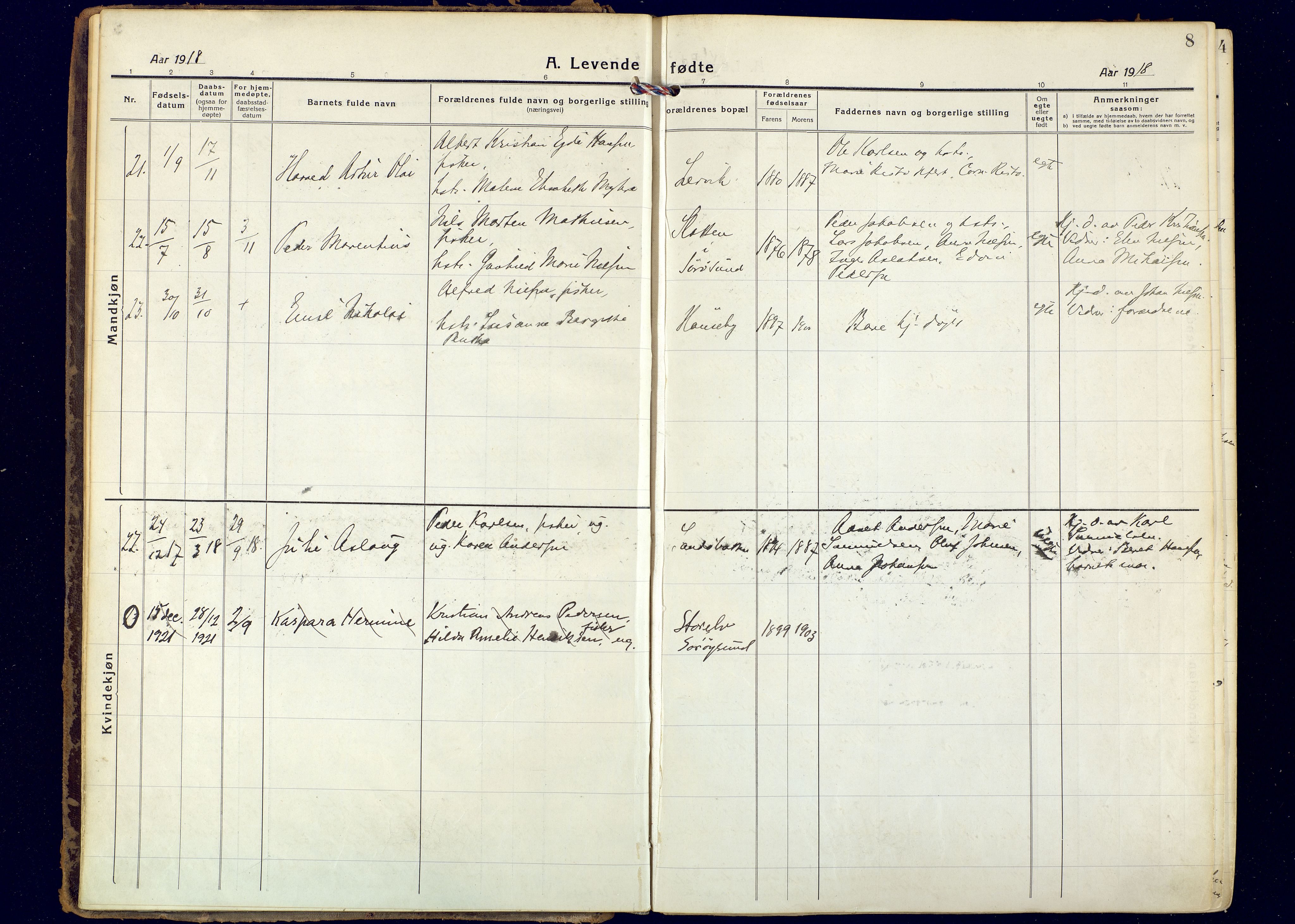 Hammerfest sokneprestkontor, AV/SATØ-S-1347/H/Ha/L0018.kirke: Parish register (official) no. 18, 1918-1933, p. 8