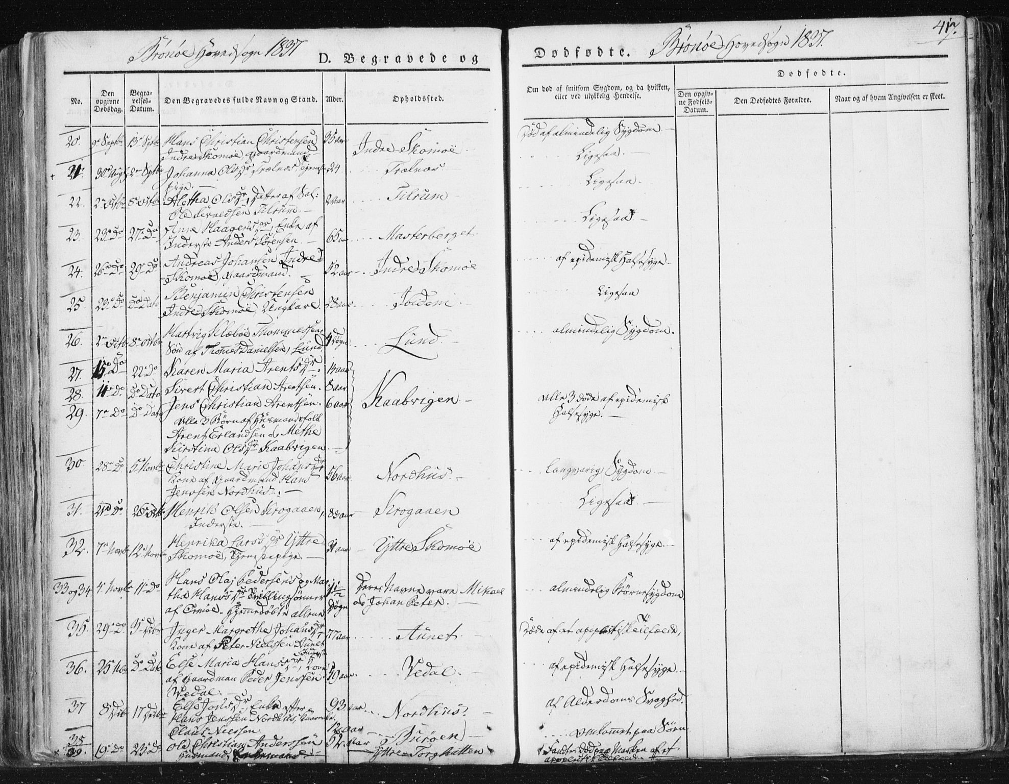 Ministerialprotokoller, klokkerbøker og fødselsregistre - Nordland, SAT/A-1459/813/L0198: Parish register (official) no. 813A08, 1834-1874, p. 417