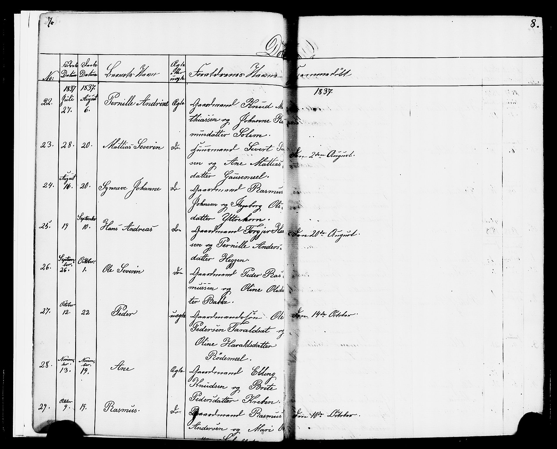 Hornindal sokneprestembete, AV/SAB-A-82401/H/Haa/Haaa/L0001: Parish register (official) no. A 1, 1837-1866, p. 6-7